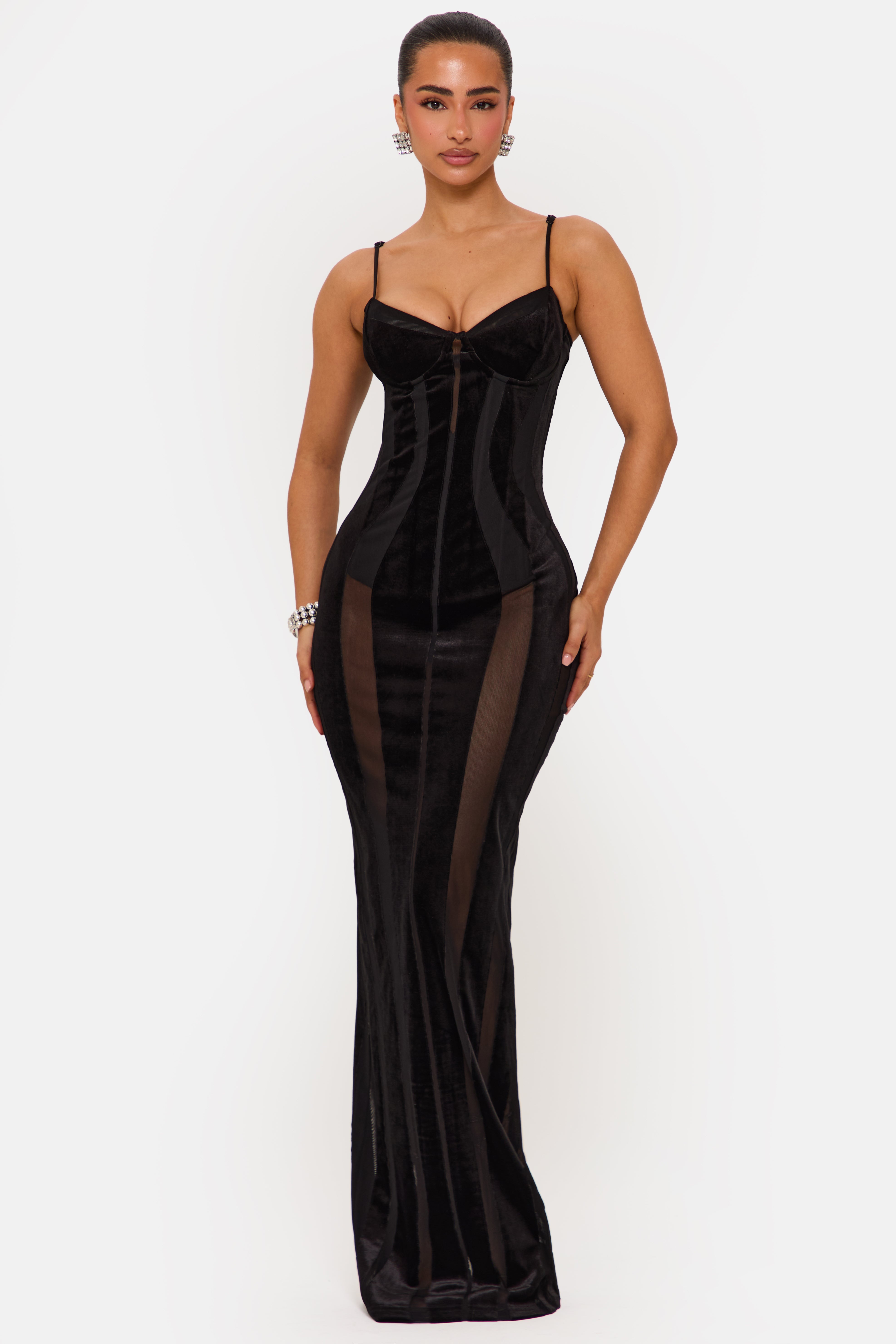 VELVET PANELLED MAXI DRESS