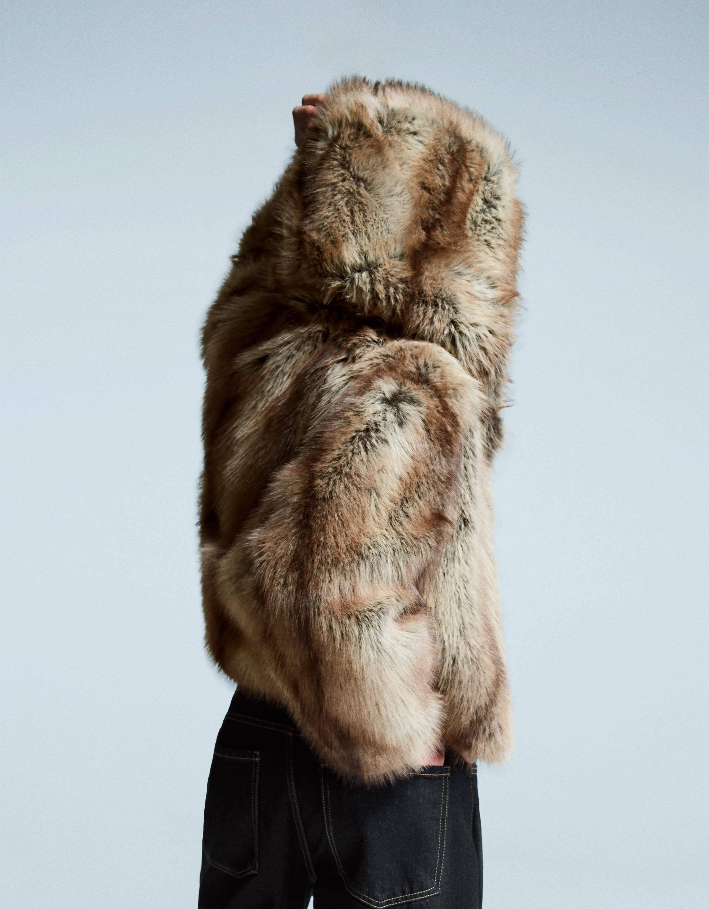 Hooded faux fur jacket