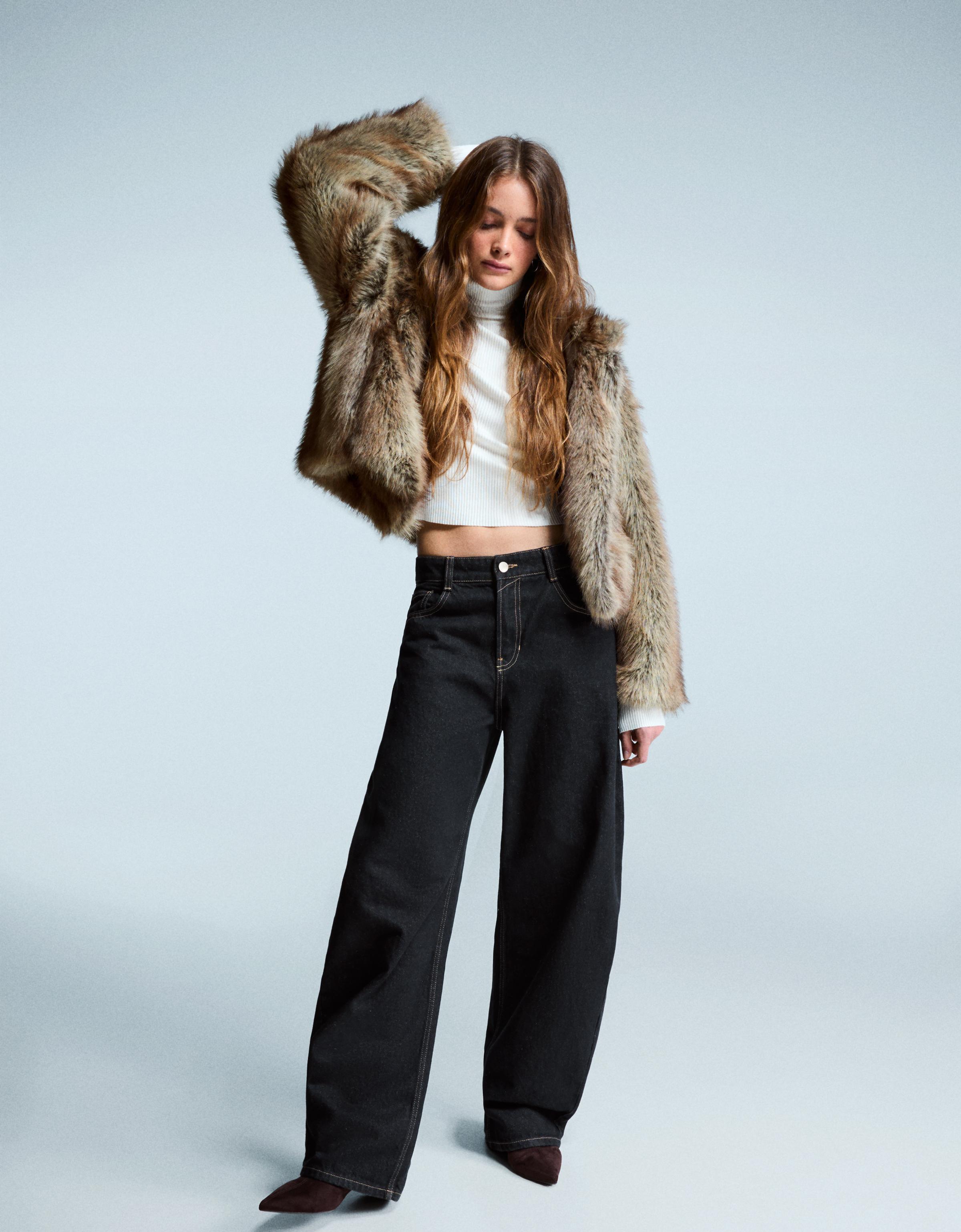 Hooded faux fur jacket