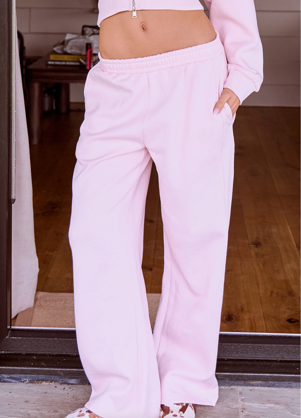 Sara Rib Side Panel Straight Leg Joggers Delicate Pink