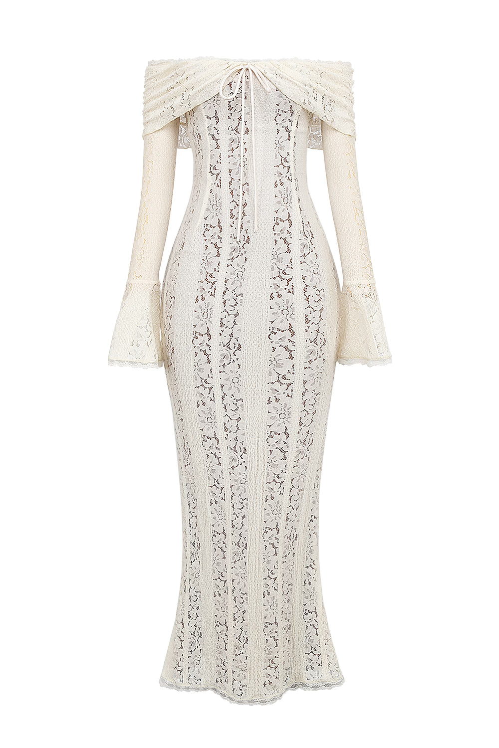 Off Shoulder Floral Lace Maxi Dress