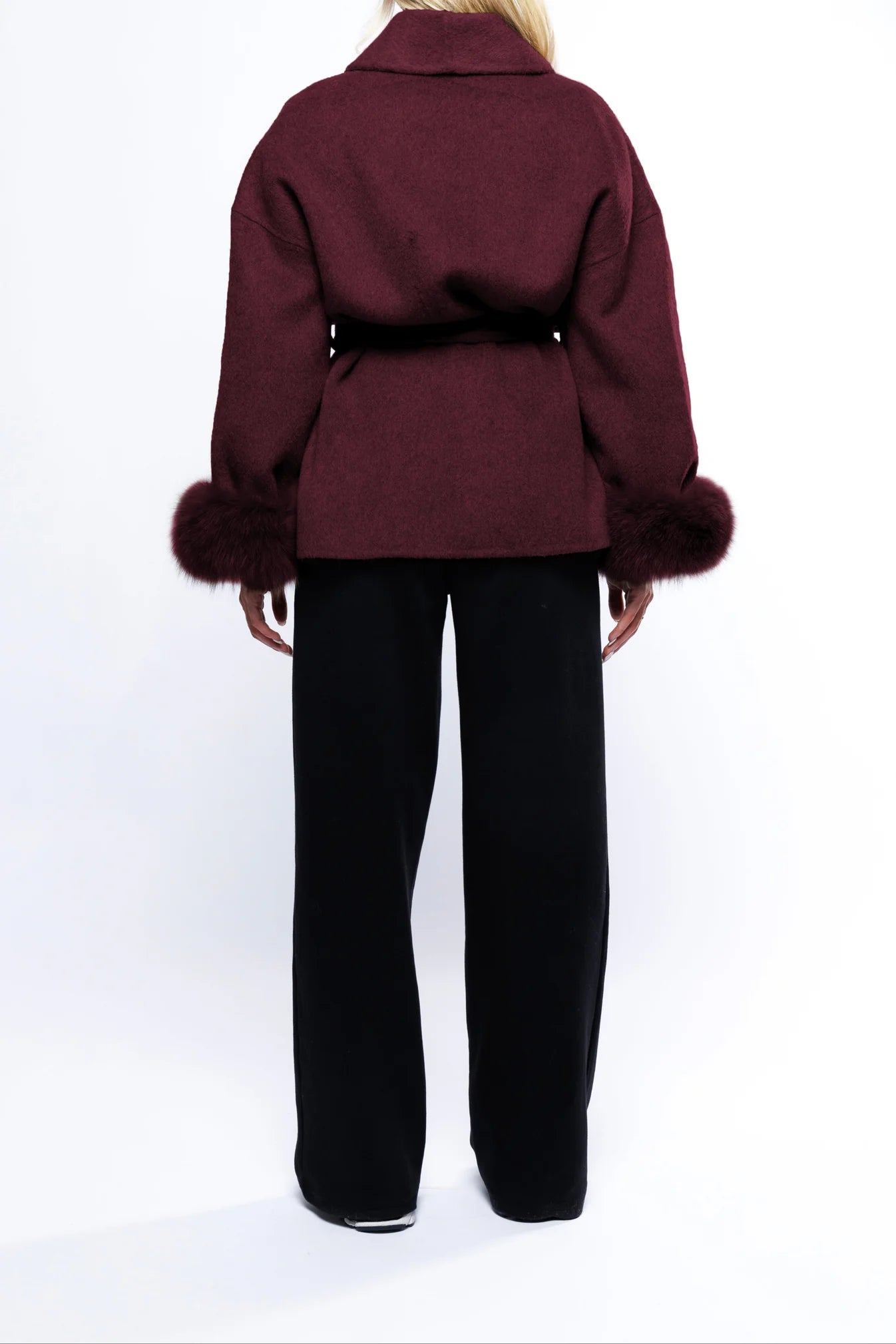 WOOLCOAT WITH FUR- DARK RED
