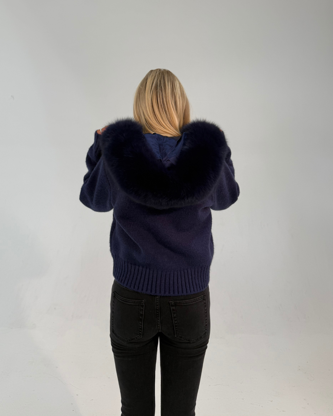 Rose Fur Jacket - Navy Blue