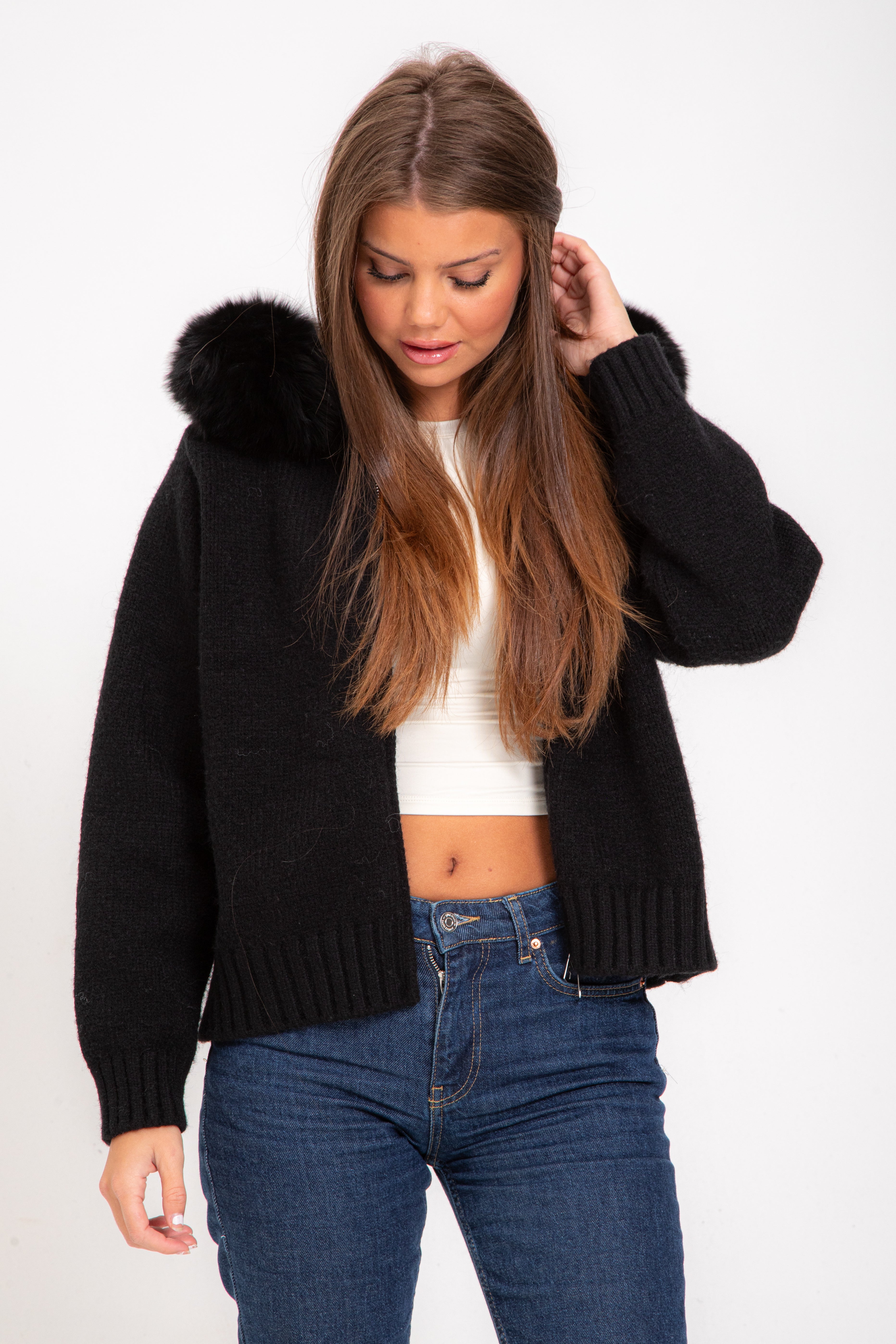 Rose Fur Jacket - Black