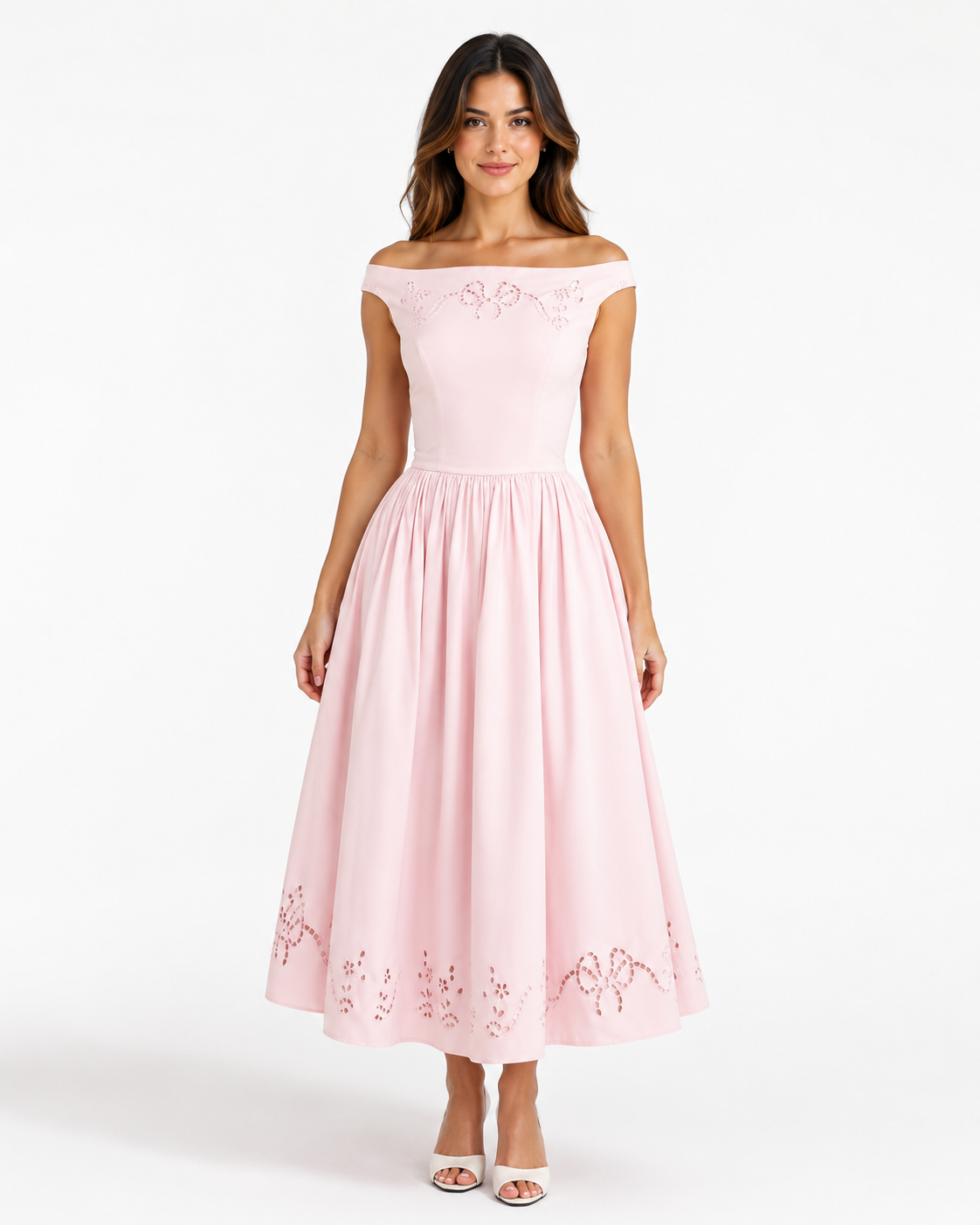 Pink Off-Shoulder Midi Dress