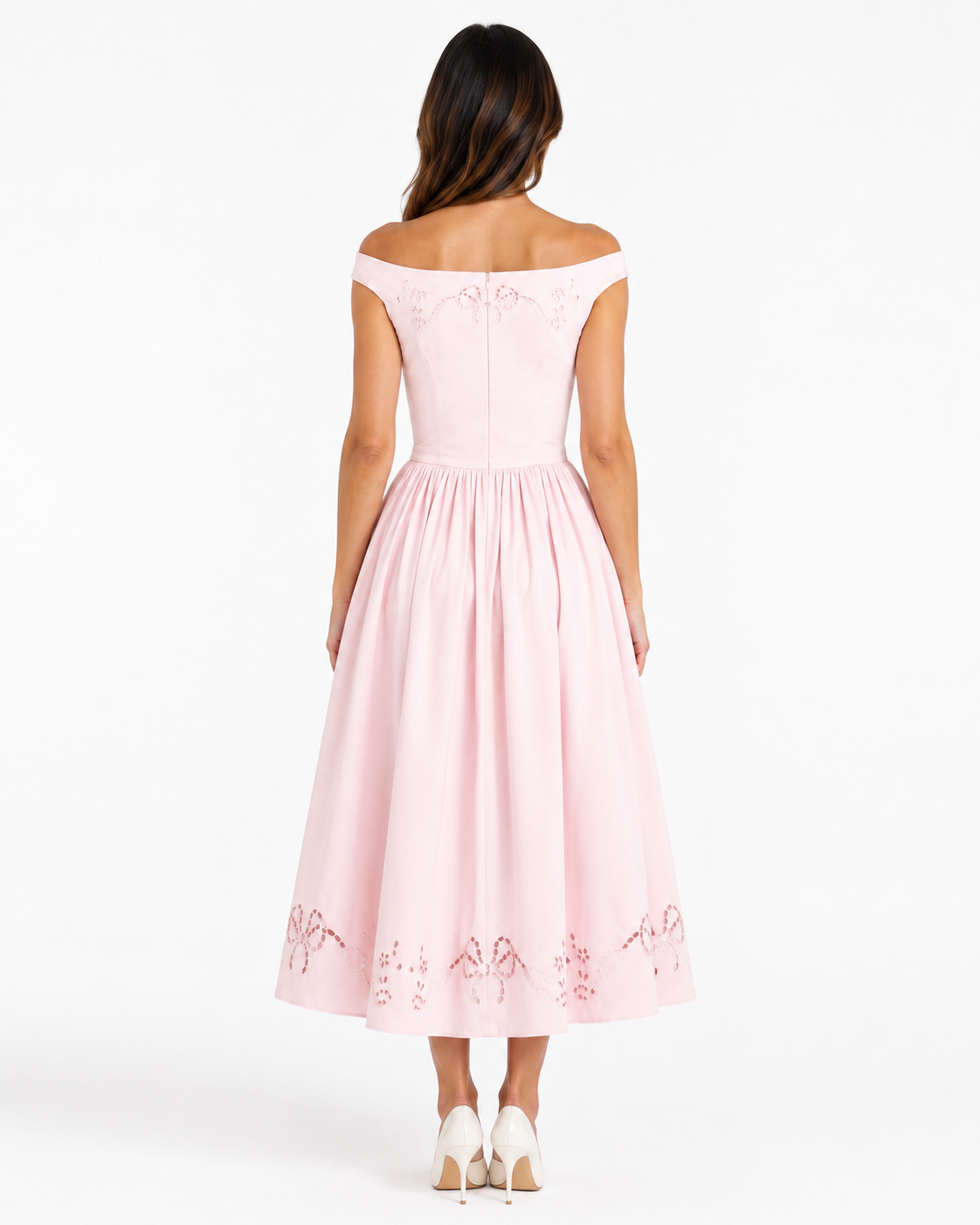 Pink Off-Shoulder Midi Dress