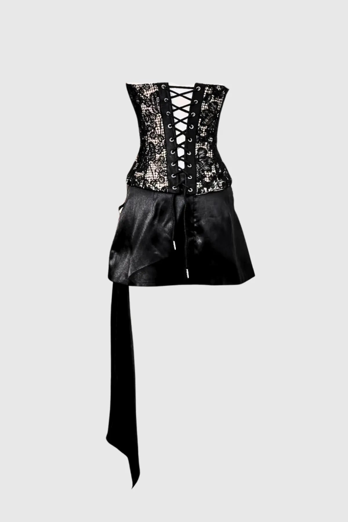 Rose Strapless Lace Fringe Satin Mini Dress