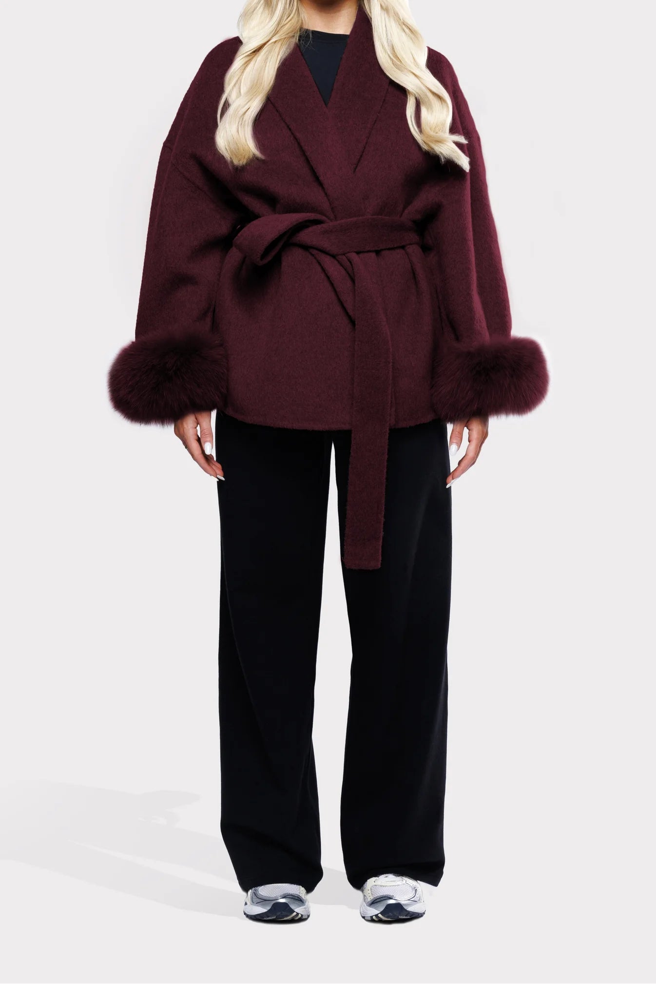 WOOLCOAT WITH FUR- DARK RED