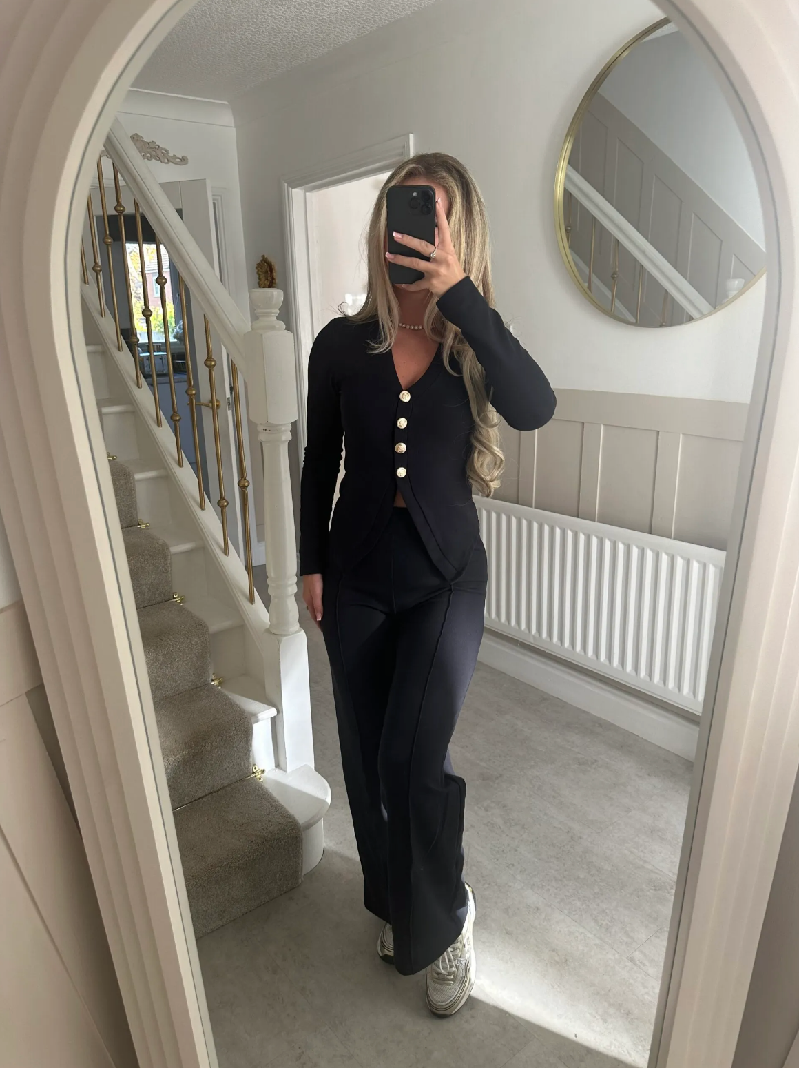 ROSE Gold Button Trouser Set In Black