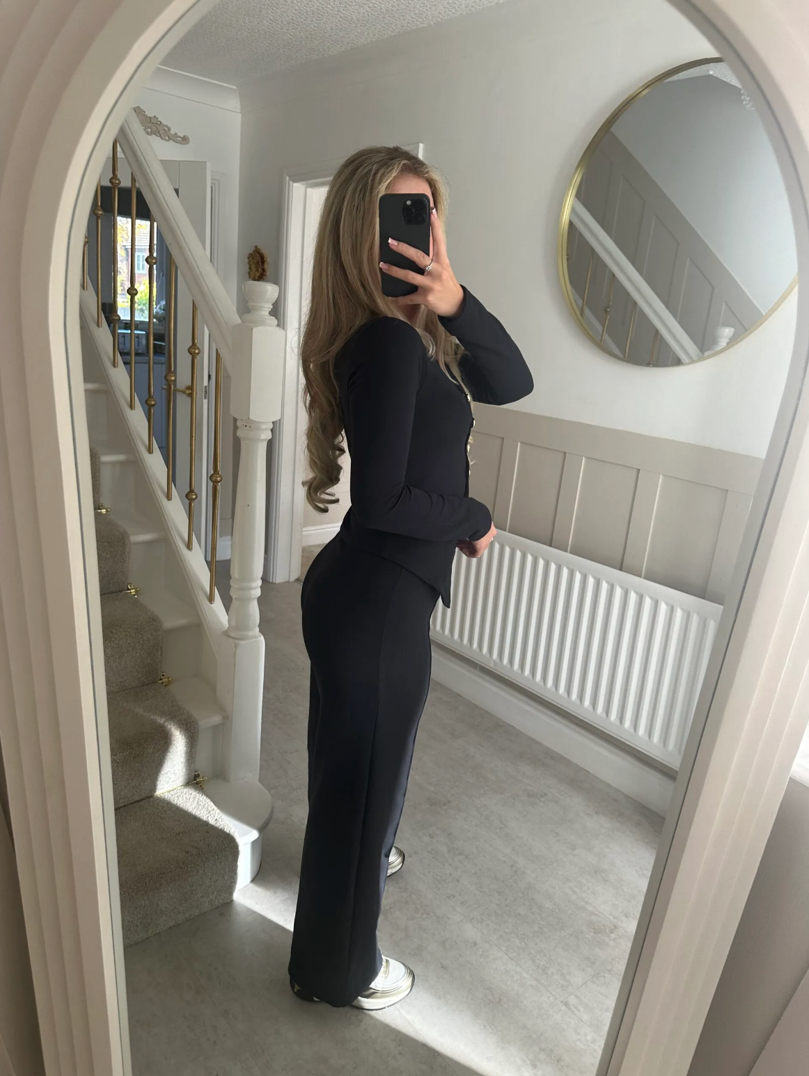 ROSE Gold Button Trouser Set In Black