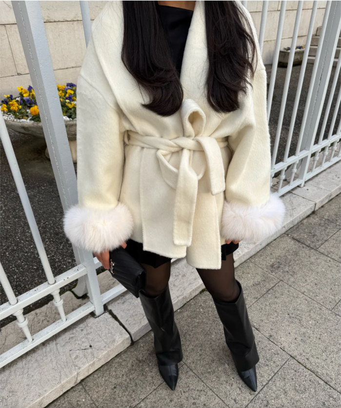 WOOLCOAT WITH FUR- WHITE