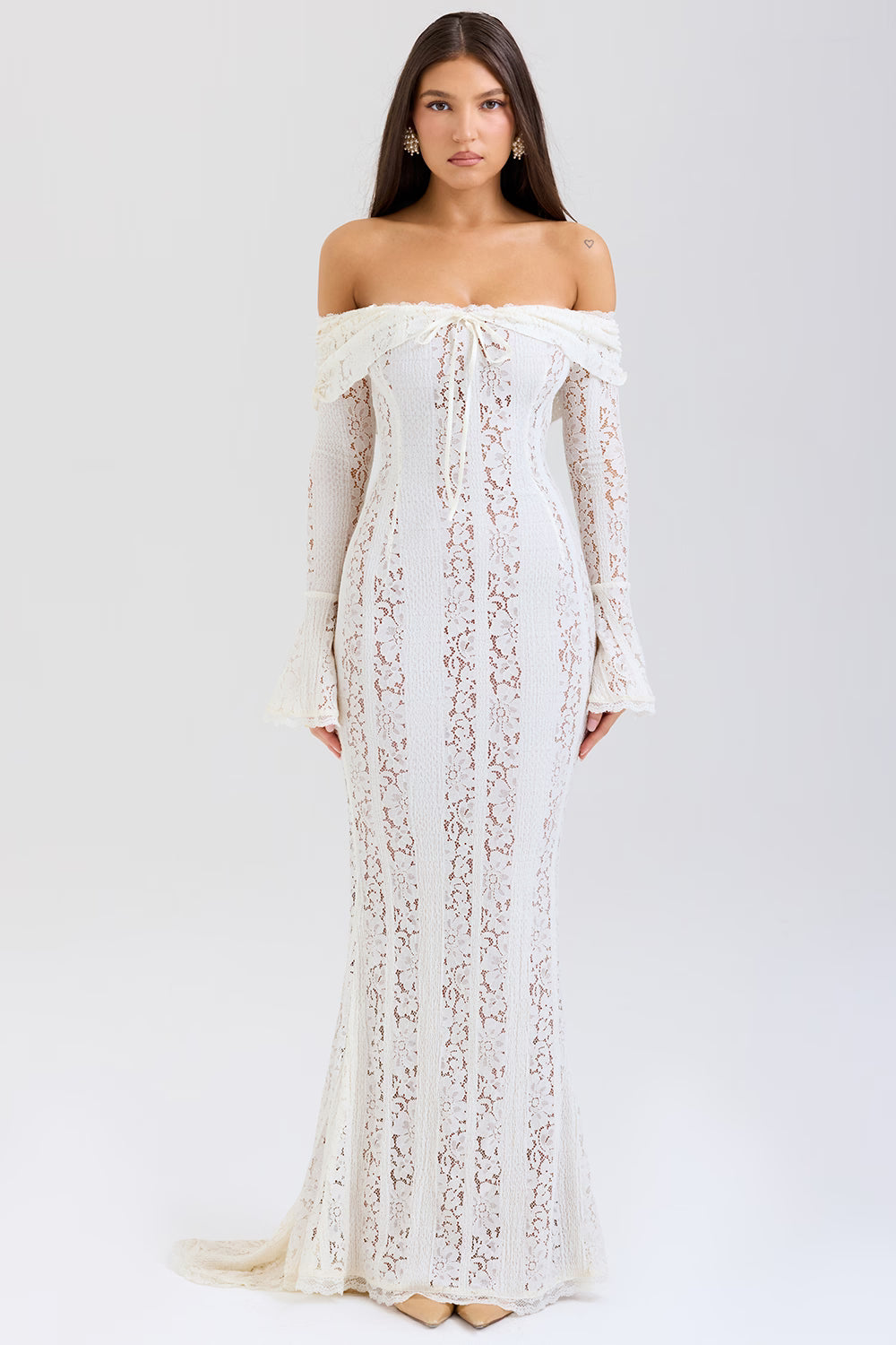 Off Shoulder Floral Lace Maxi Dress