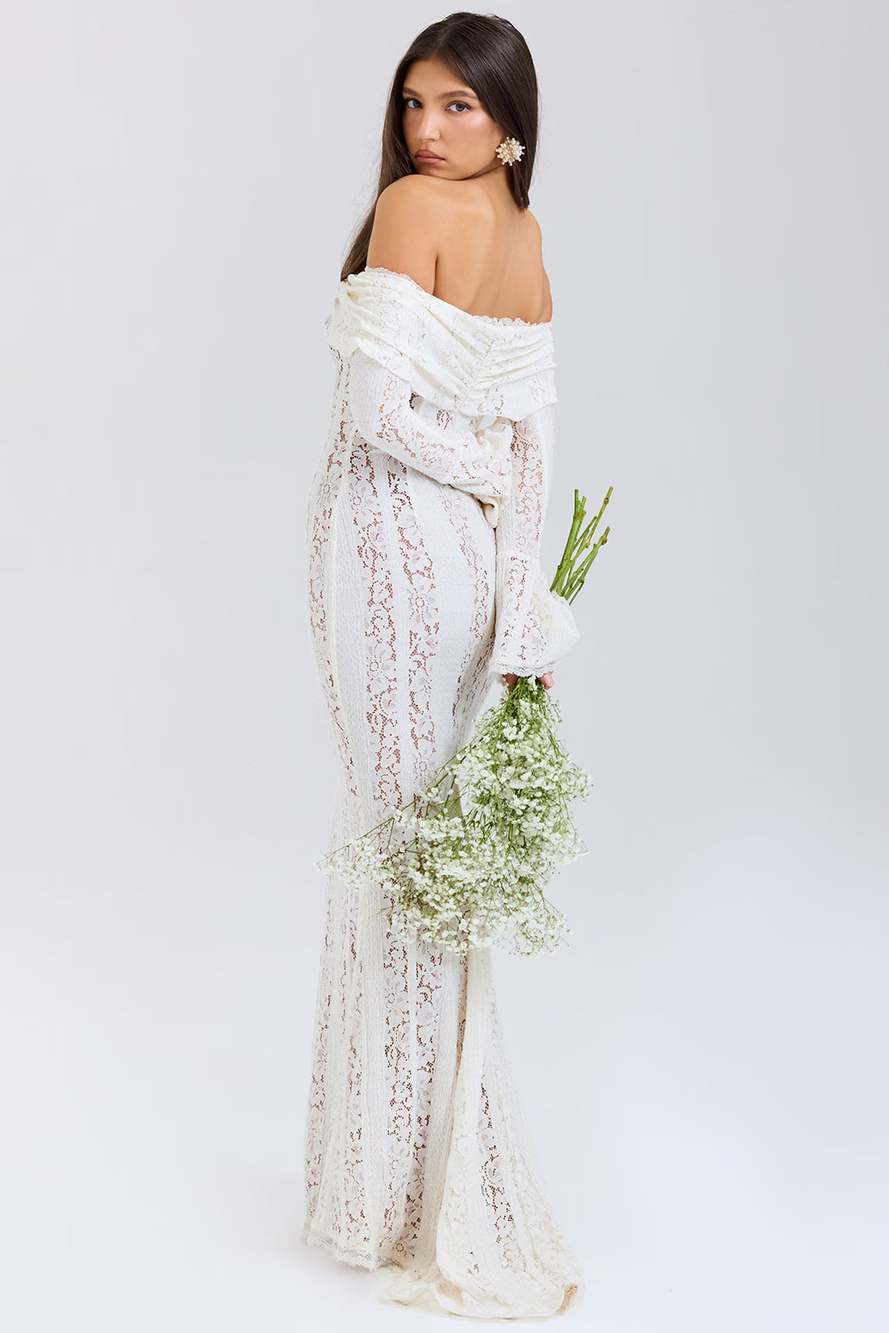 Off Shoulder Floral Lace Maxi Dress