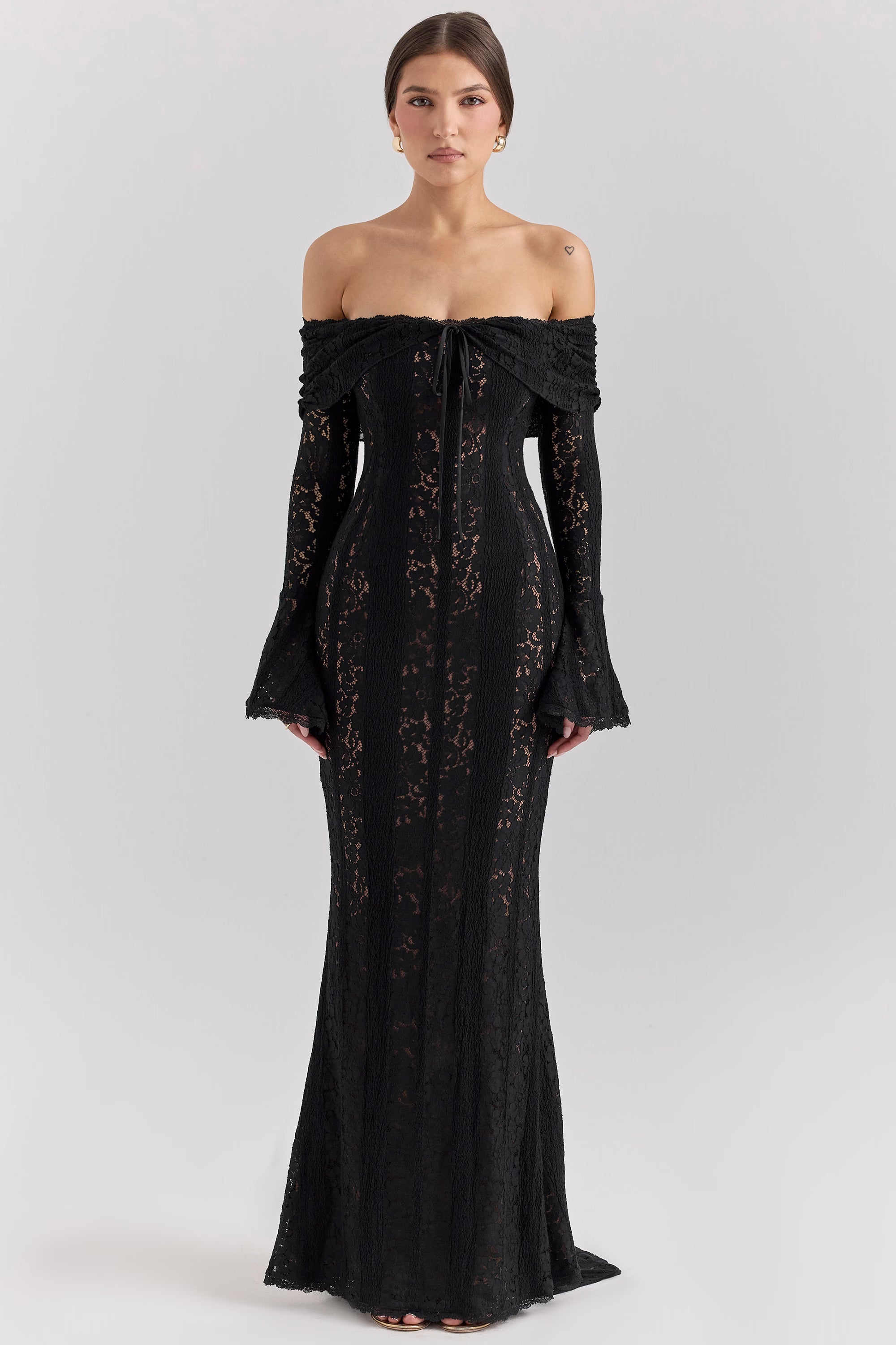 Off Shoulder Floral Lace Maxi Dress