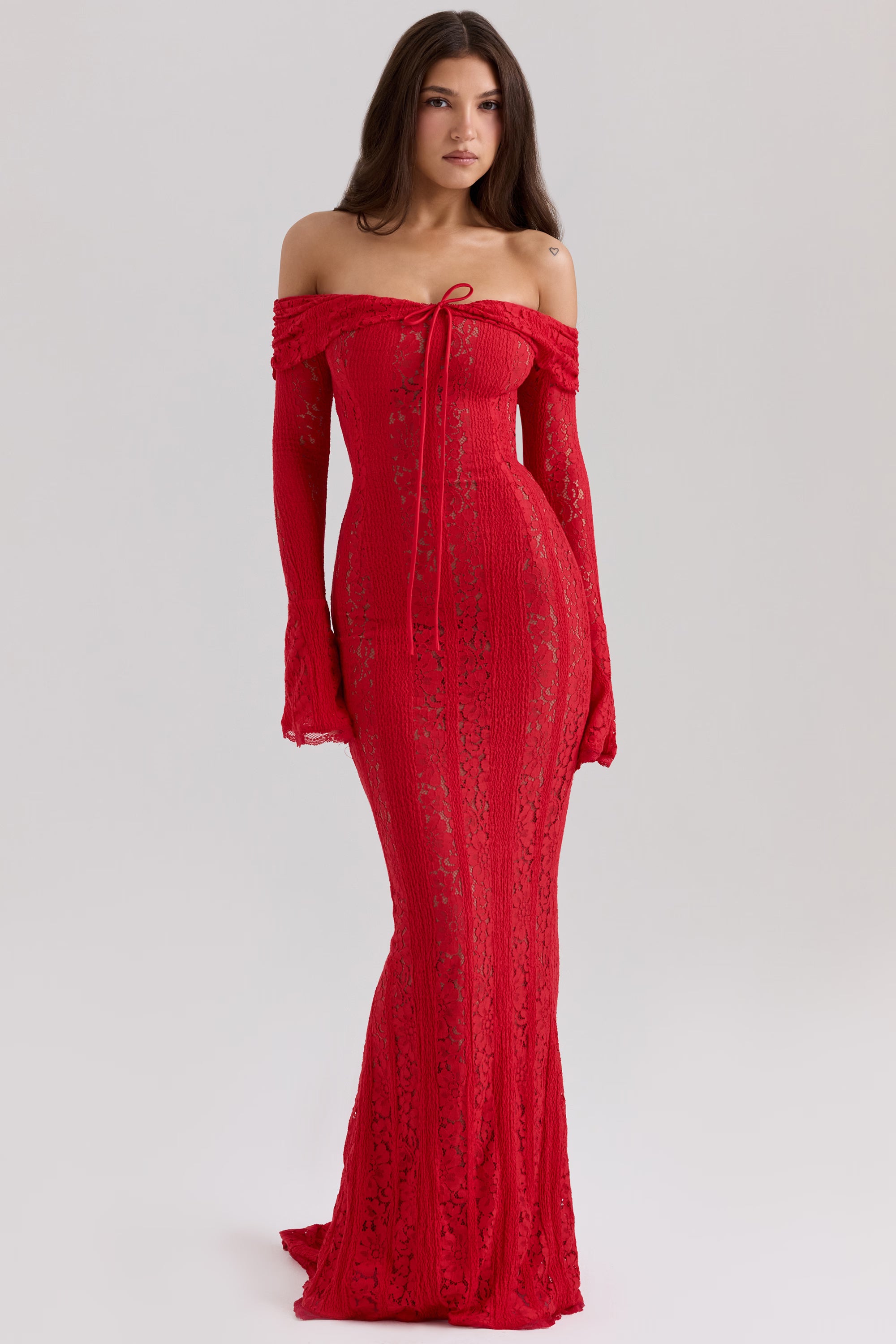 Off Shoulder Floral Lace Maxi Dress
