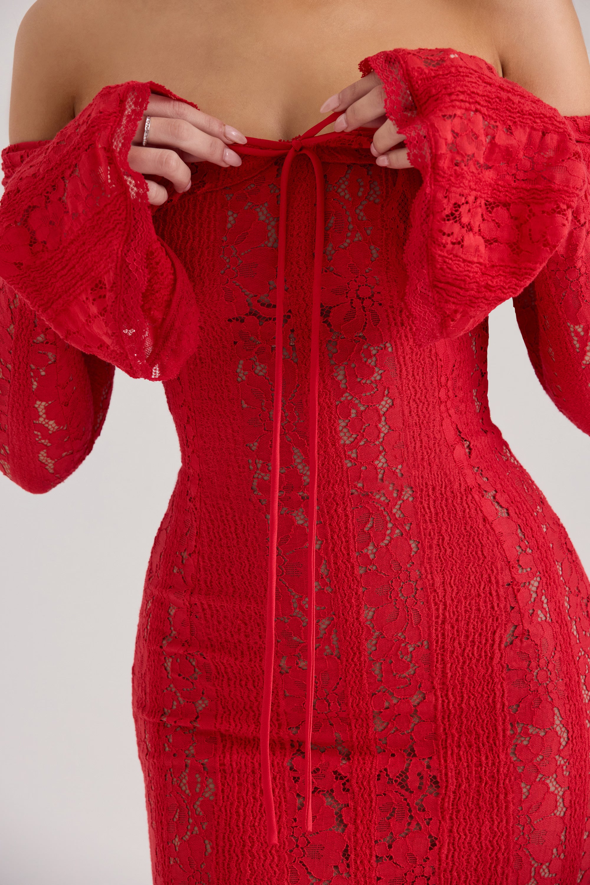 Off Shoulder Floral Lace Maxi Dress