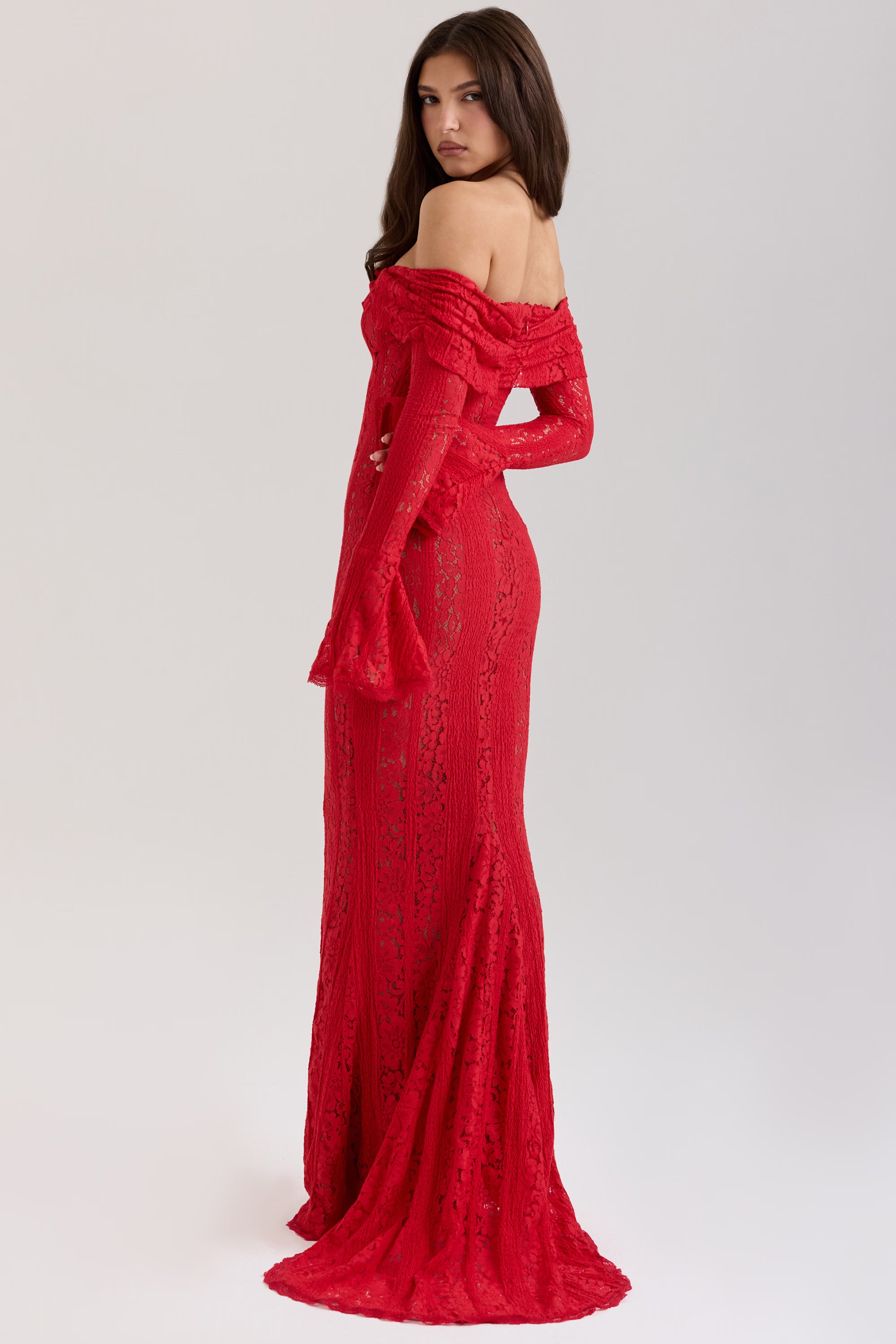 Off Shoulder Floral Lace Maxi Dress