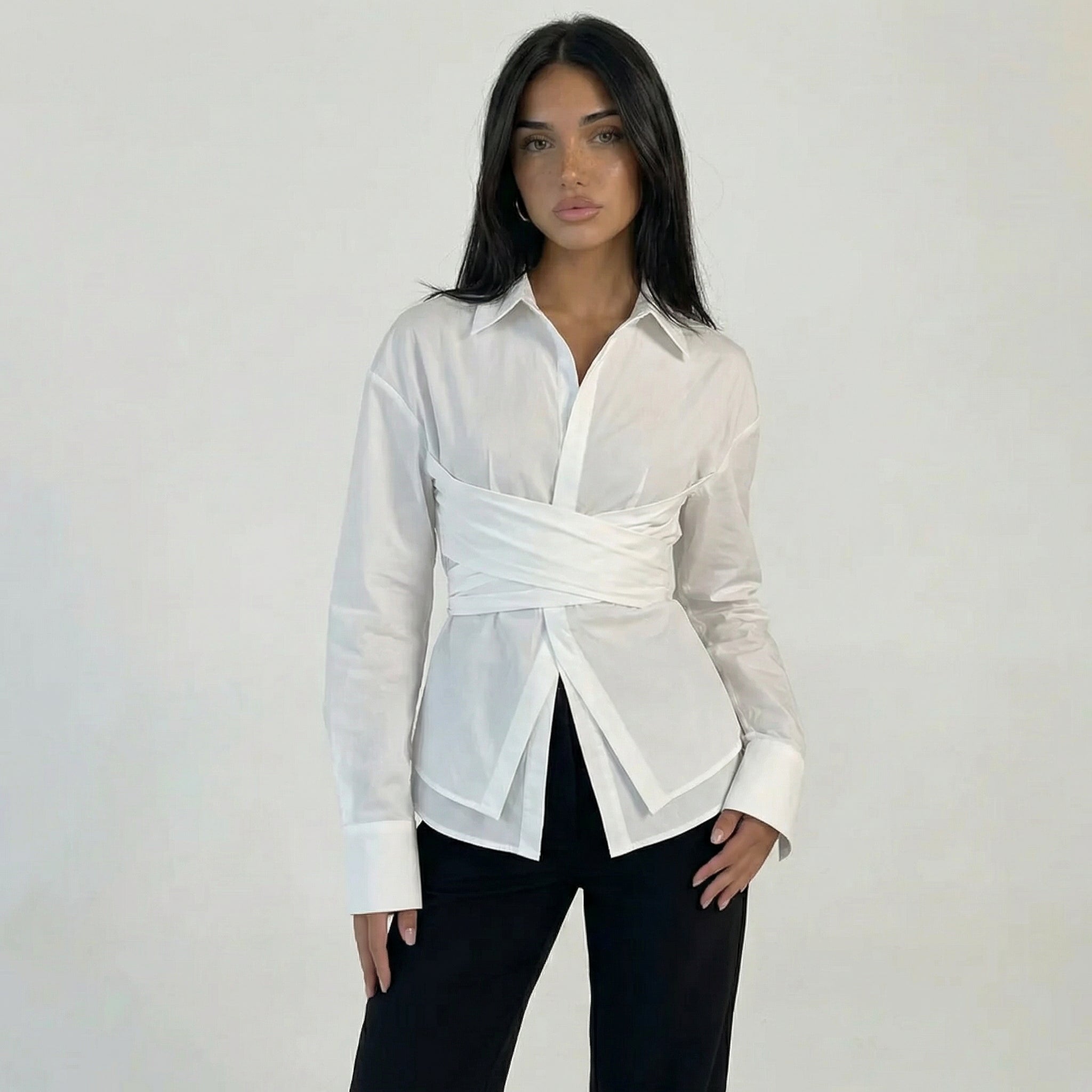 Women’s Corset Wrap Waist Button-Up Shirt