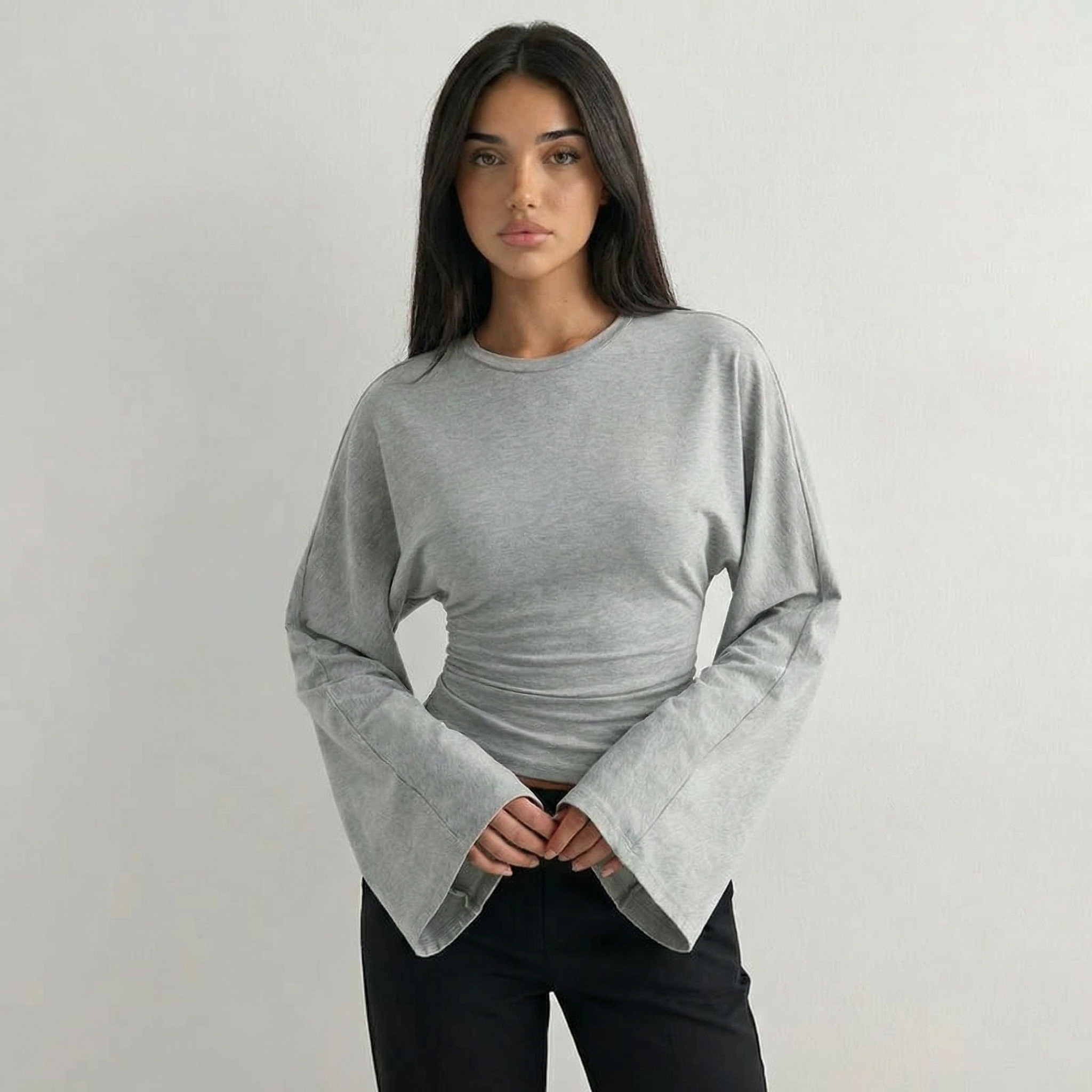 Women’s Ruched Waist Long Sleeve Flare Top