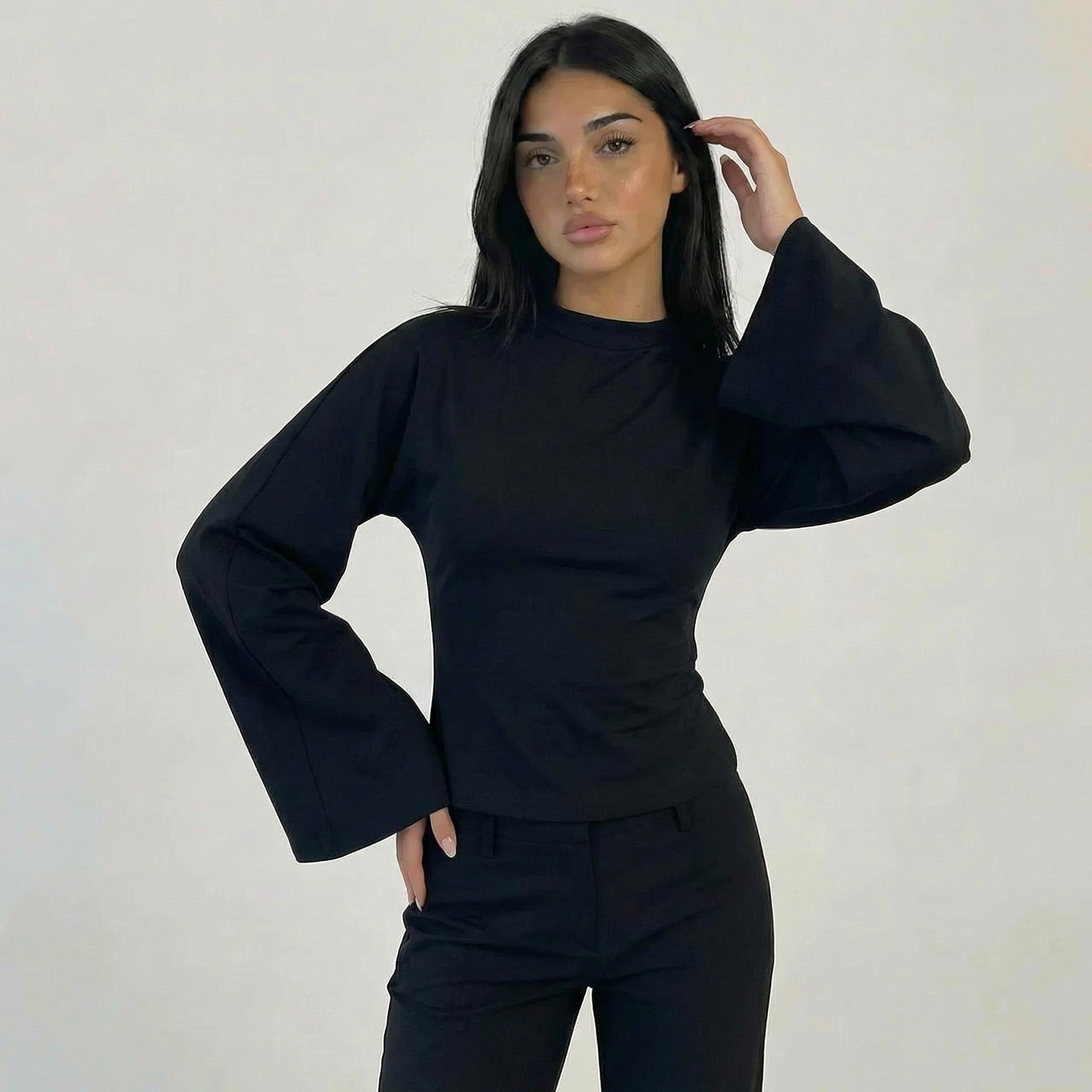 Women’s Ruched Waist Long Sleeve Flare Top