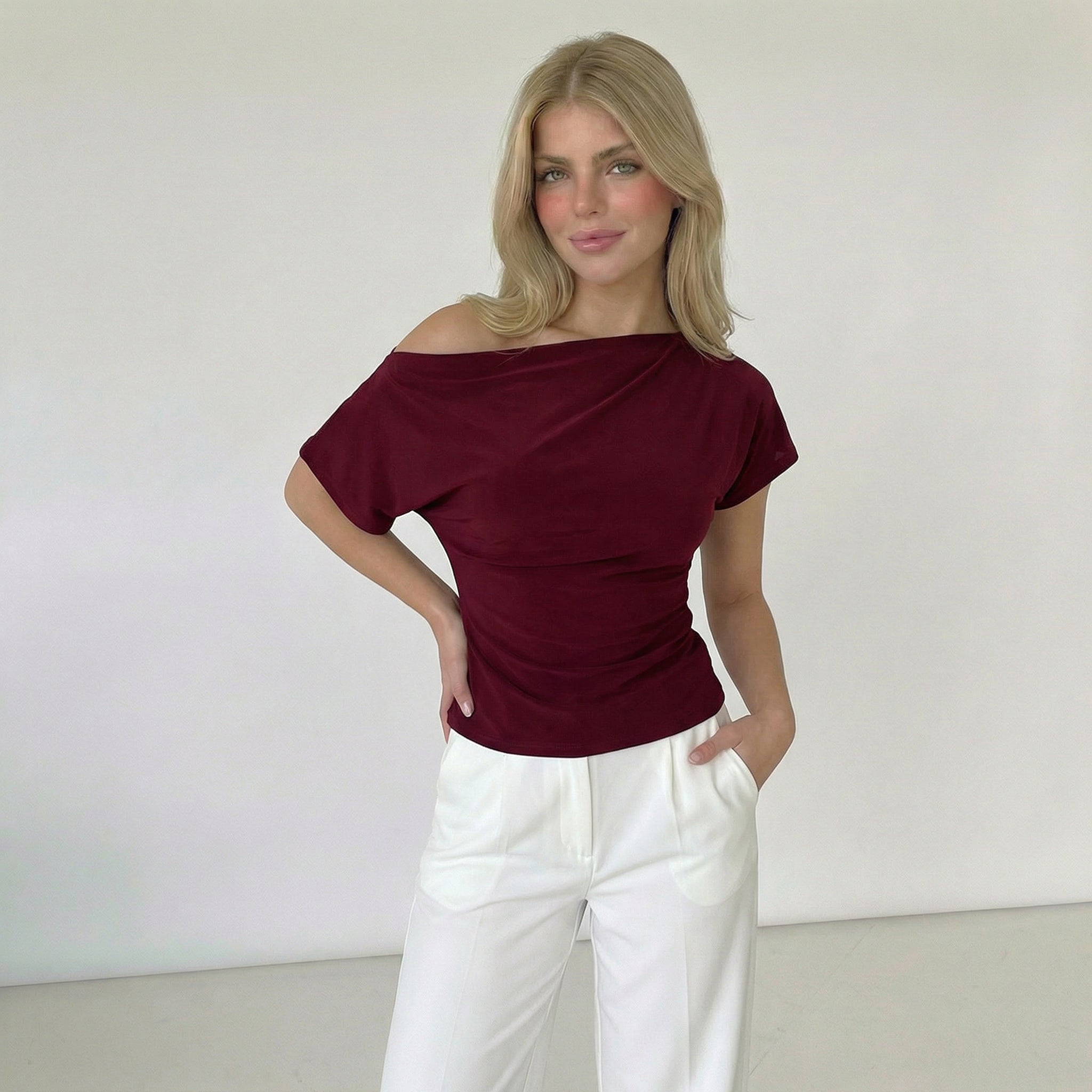 Women’s One Shoulder Fitted Short Sleeve Top