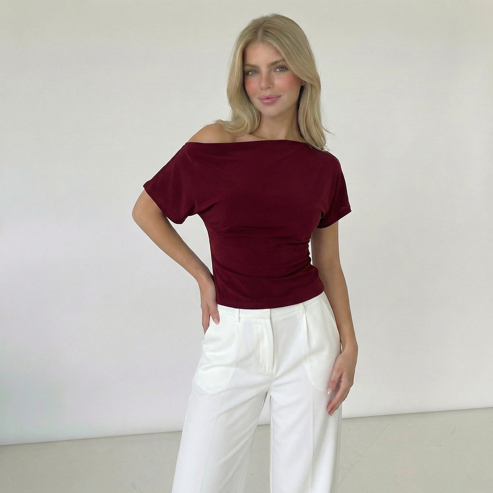 Women’s One Shoulder Fitted Short Sleeve Top