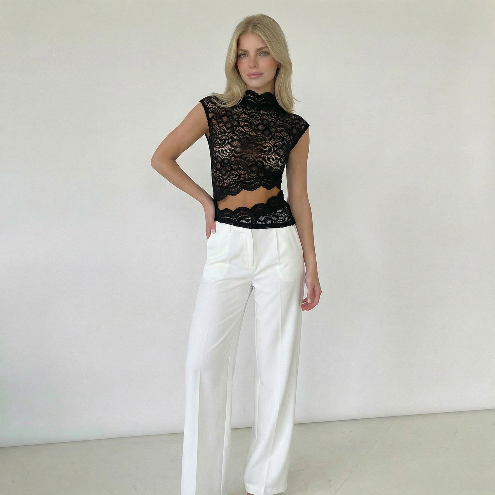 Women’s High Neck Lace Top