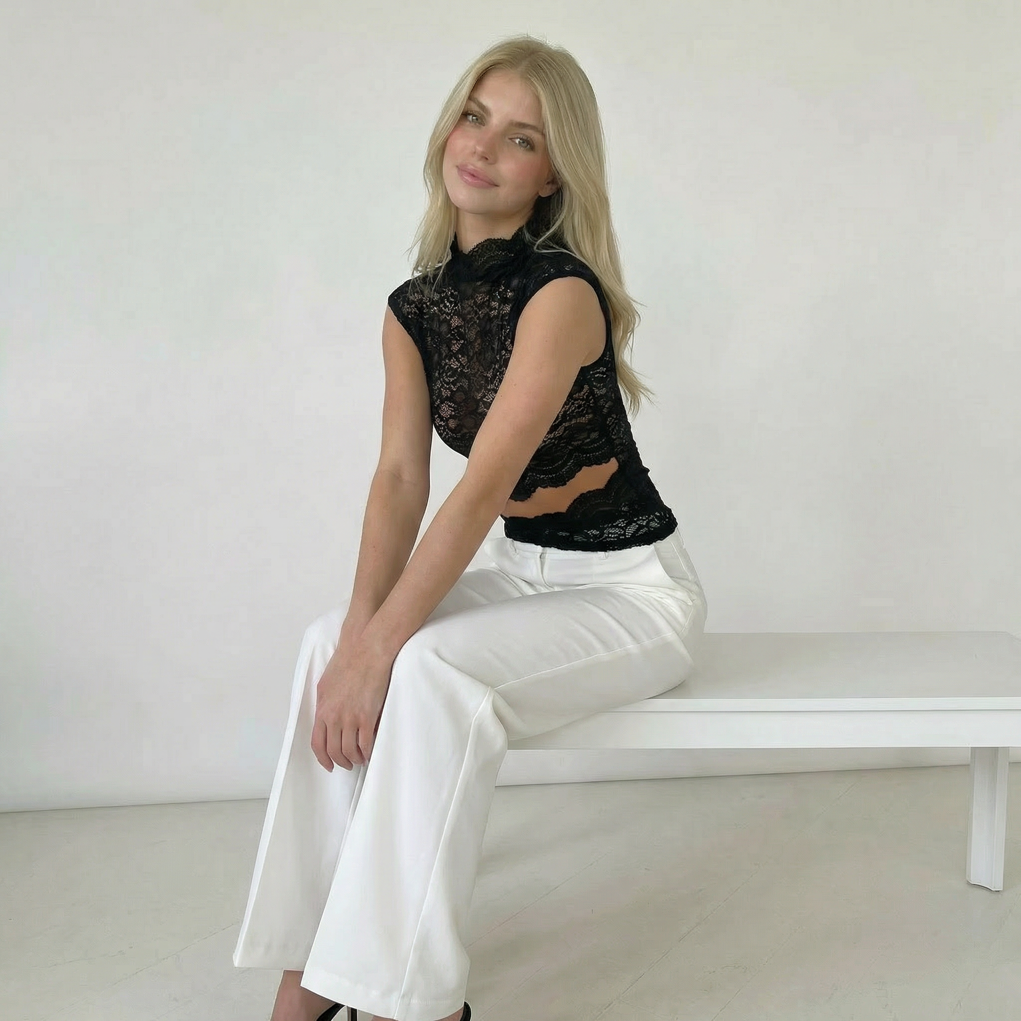 Women’s High Neck Lace Top