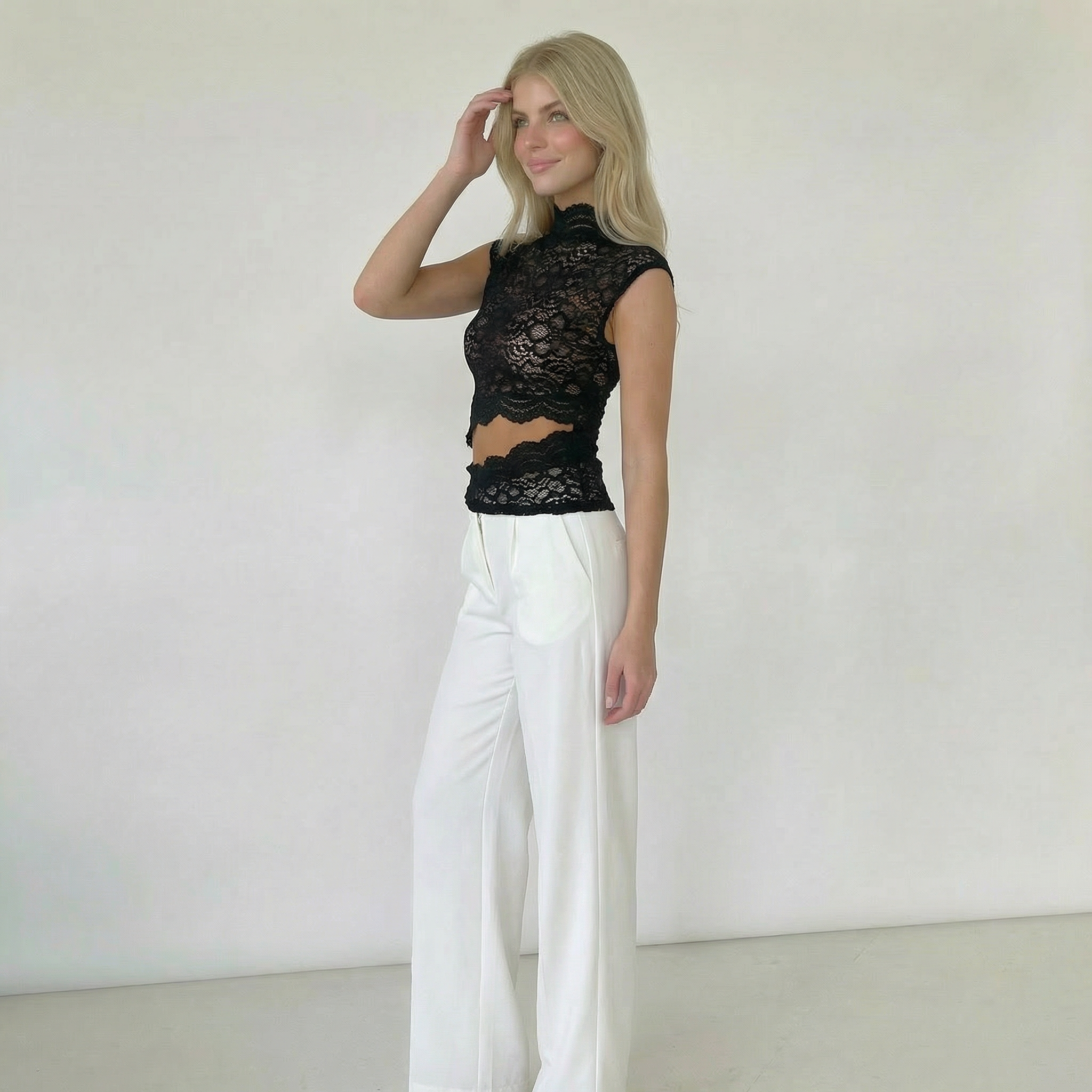 Women’s High Neck Lace Top