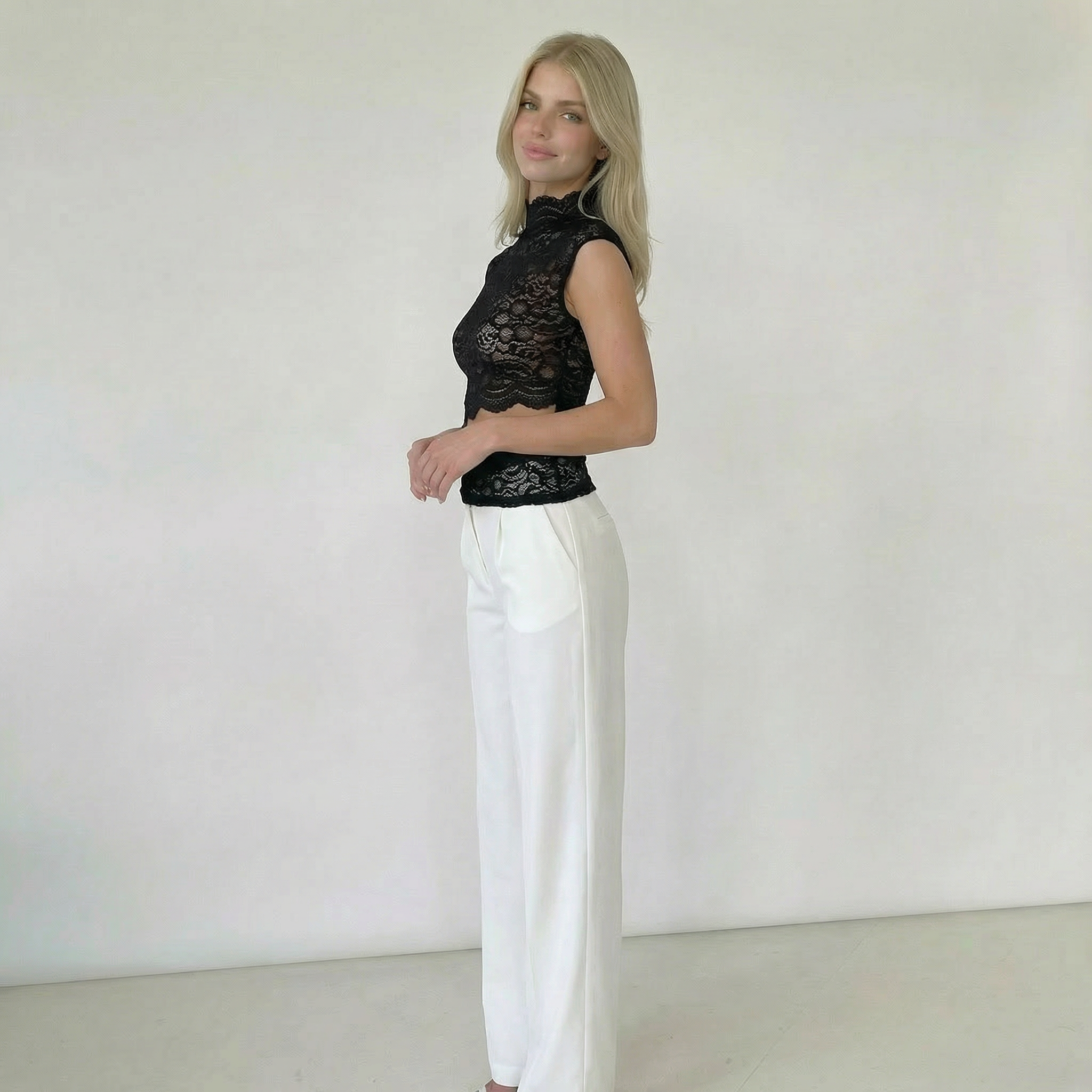 Women’s High Neck Lace Top