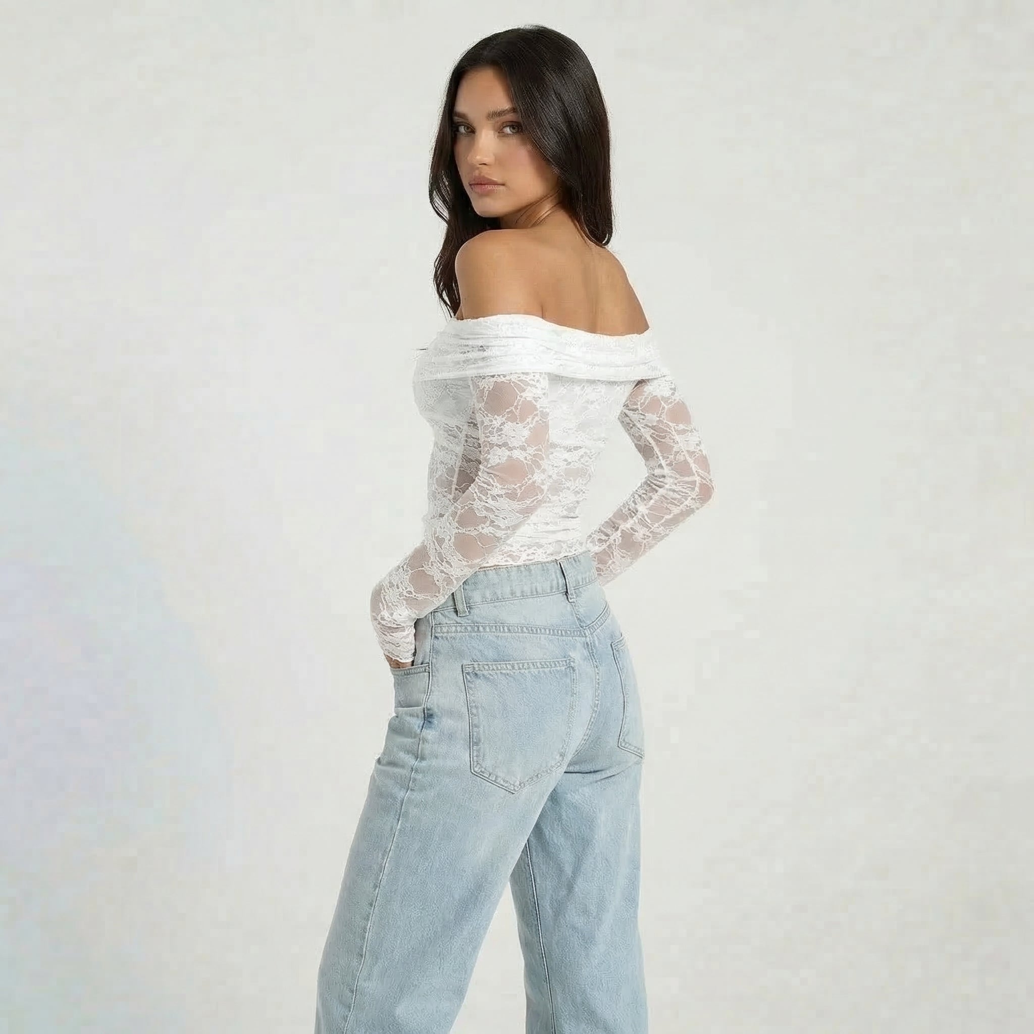 Women’s Off Shoulder Lace Long Sleeve Top