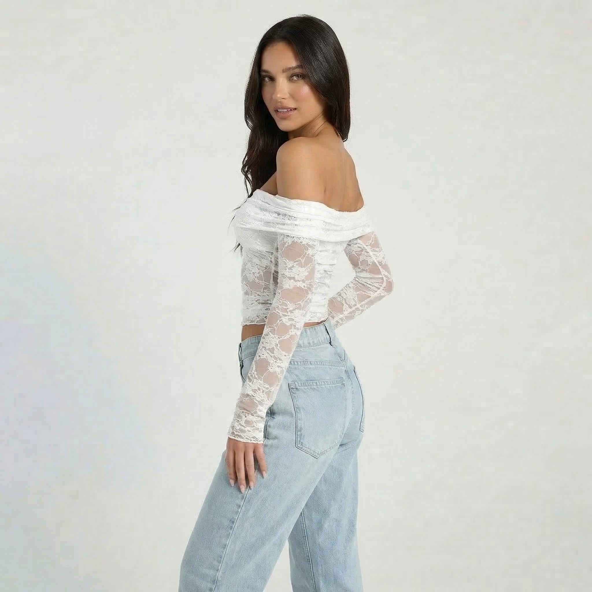 Women’s Off Shoulder Lace Long Sleeve Top