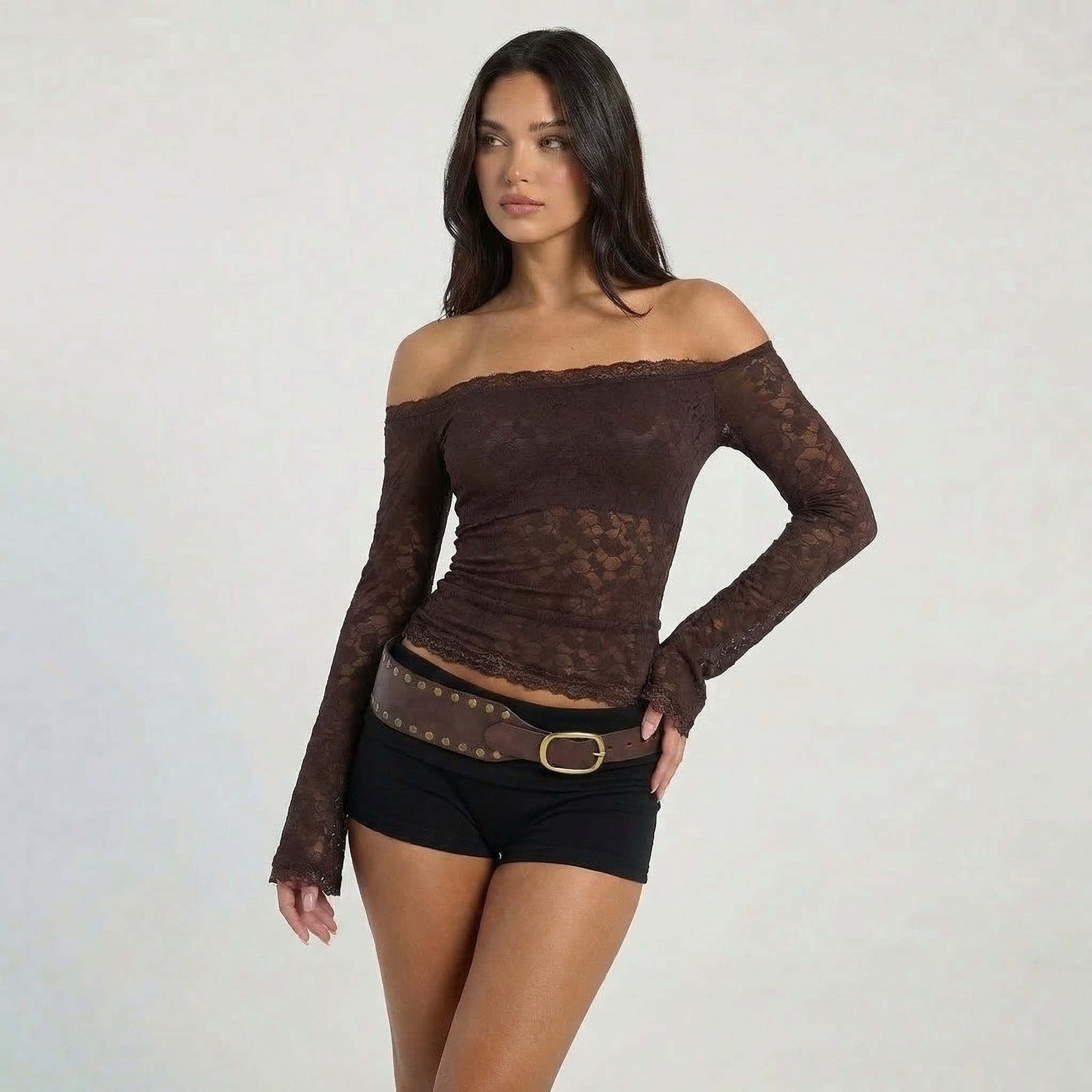 Women’s Off Shoulder Lace Long Sleeve Top