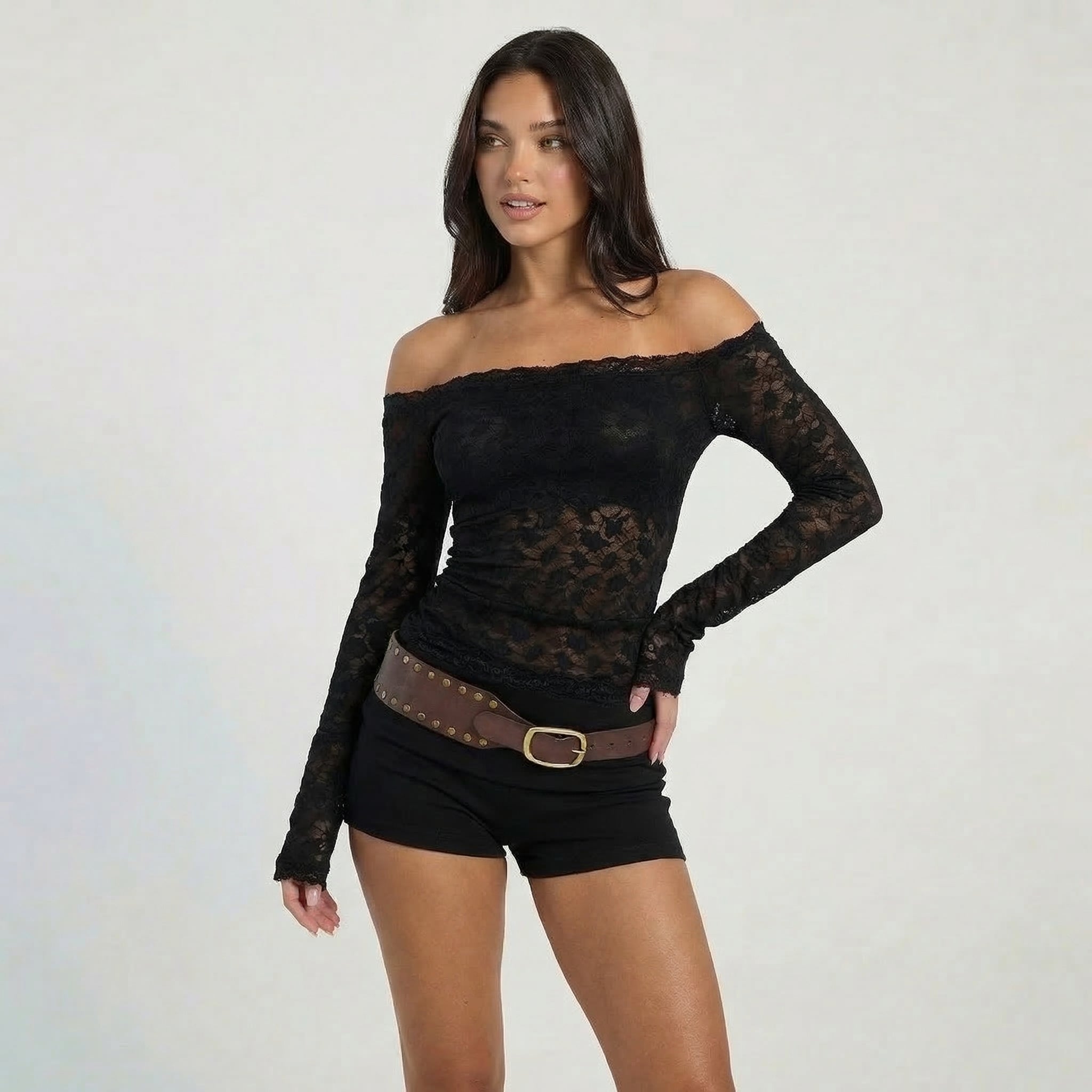 Women’s Off Shoulder Lace Long Sleeve Top