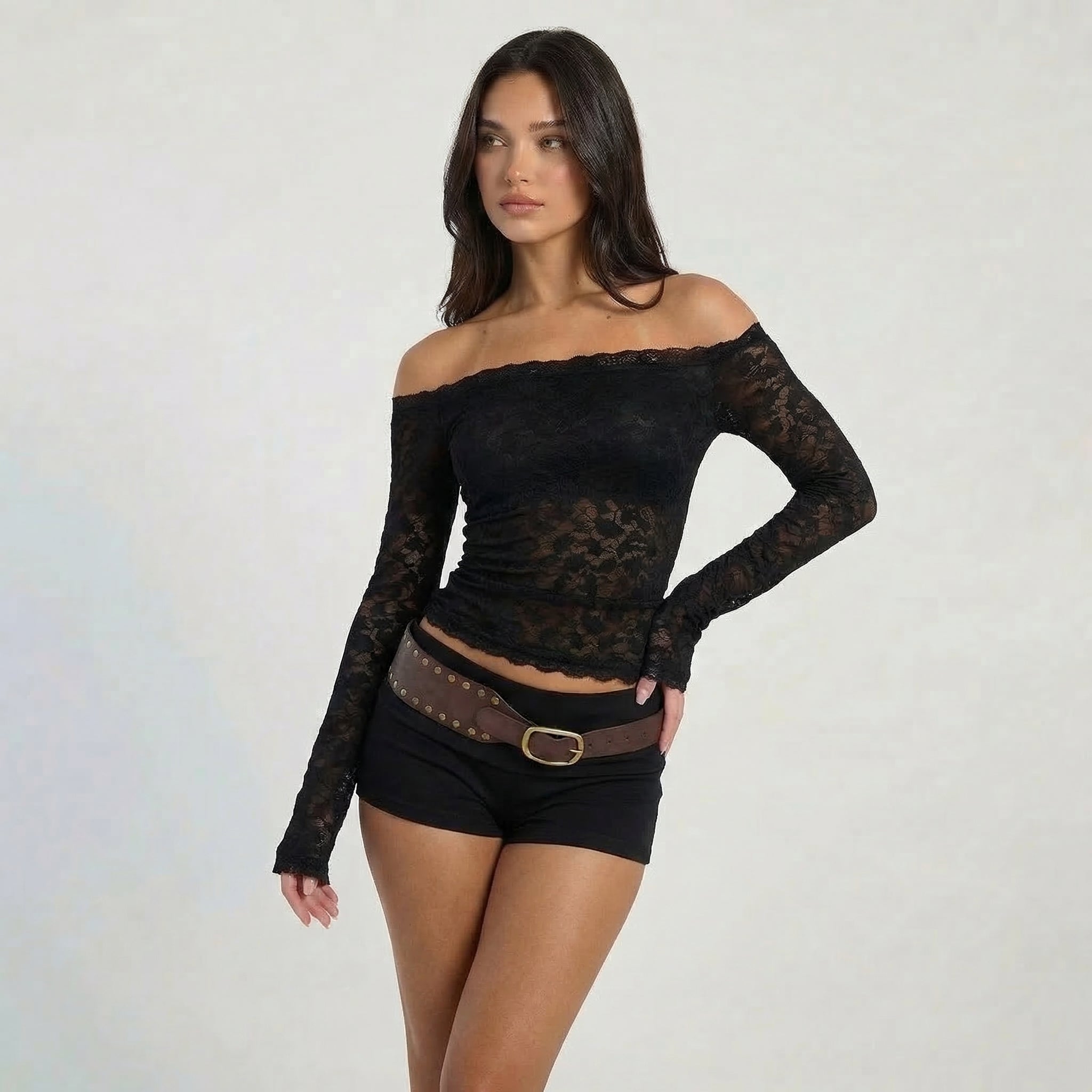 Women’s Off Shoulder Lace Long Sleeve Top