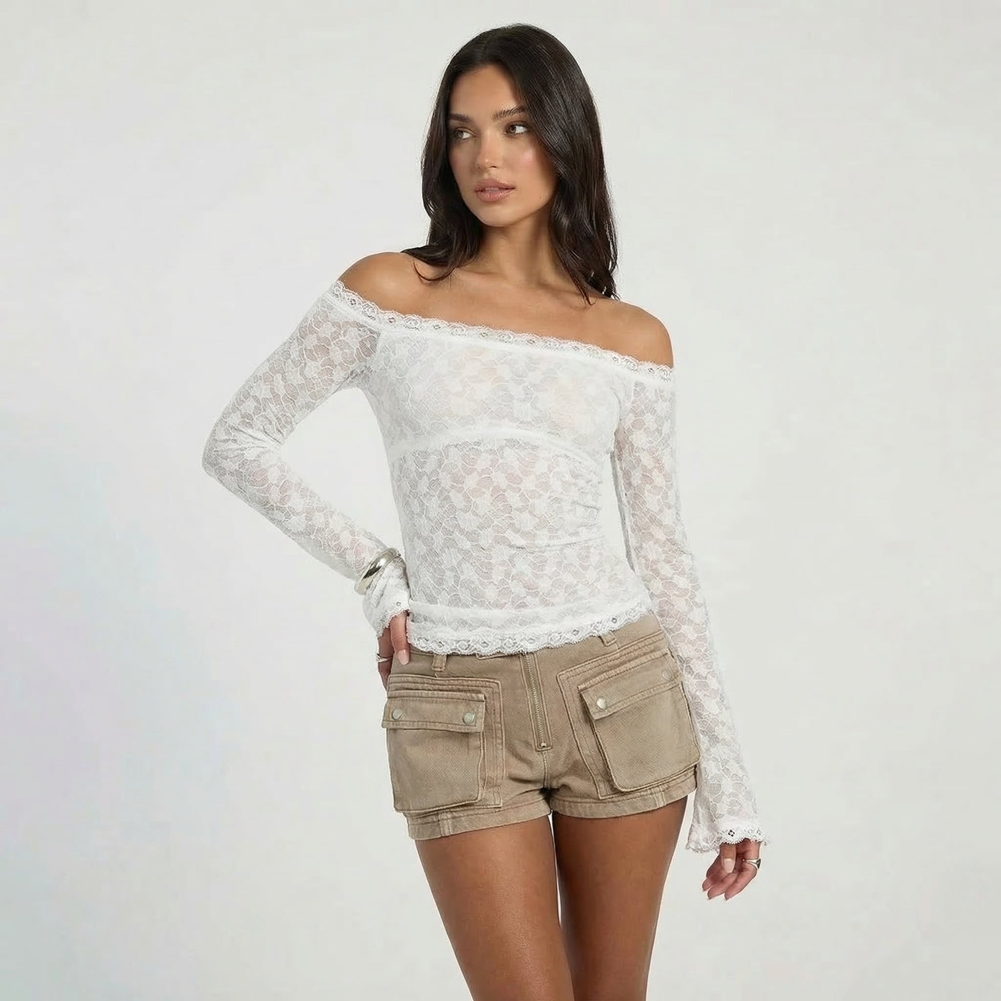 Women’s Off Shoulder Lace Long Sleeve Top