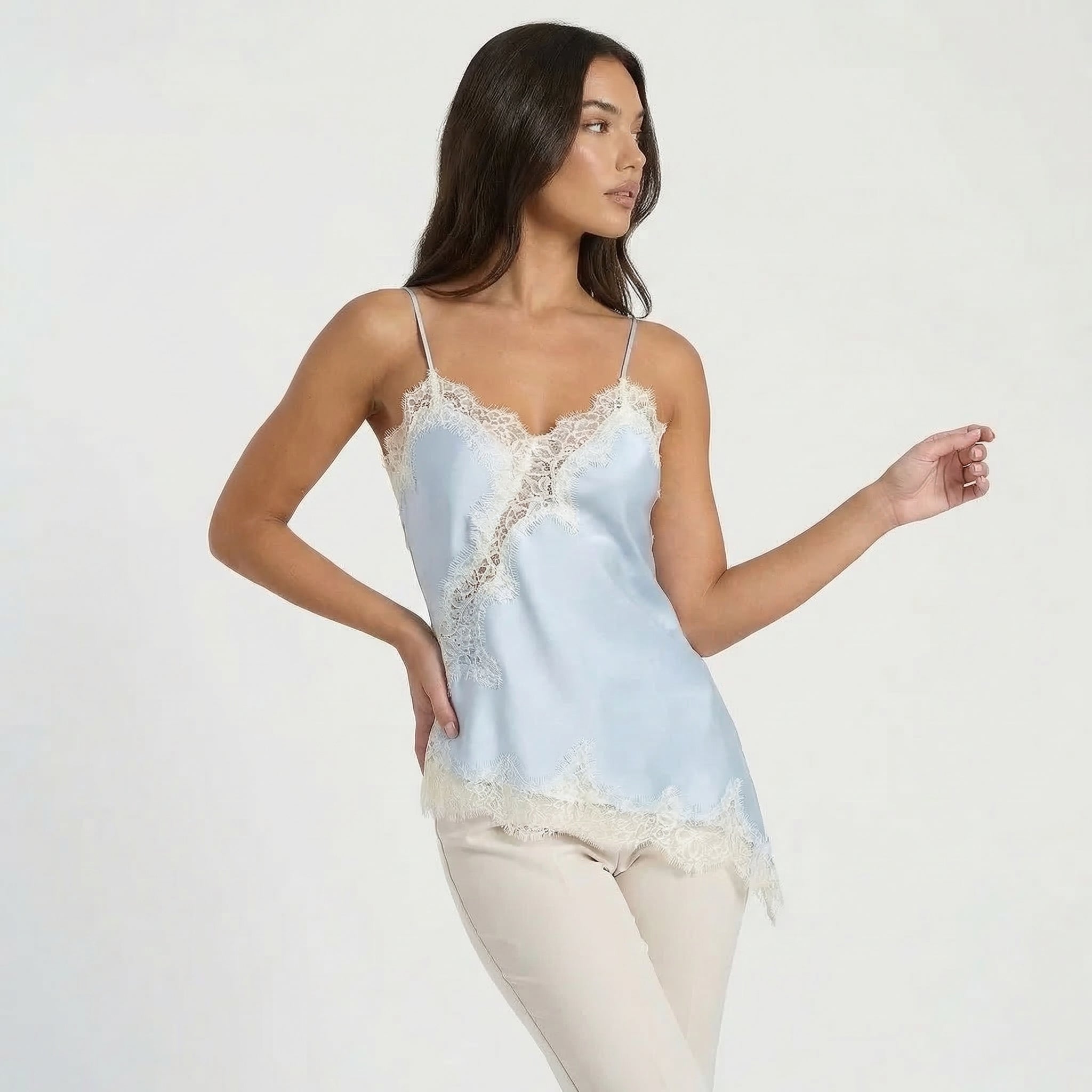 Women’s Satin Lace Trim Cami Top