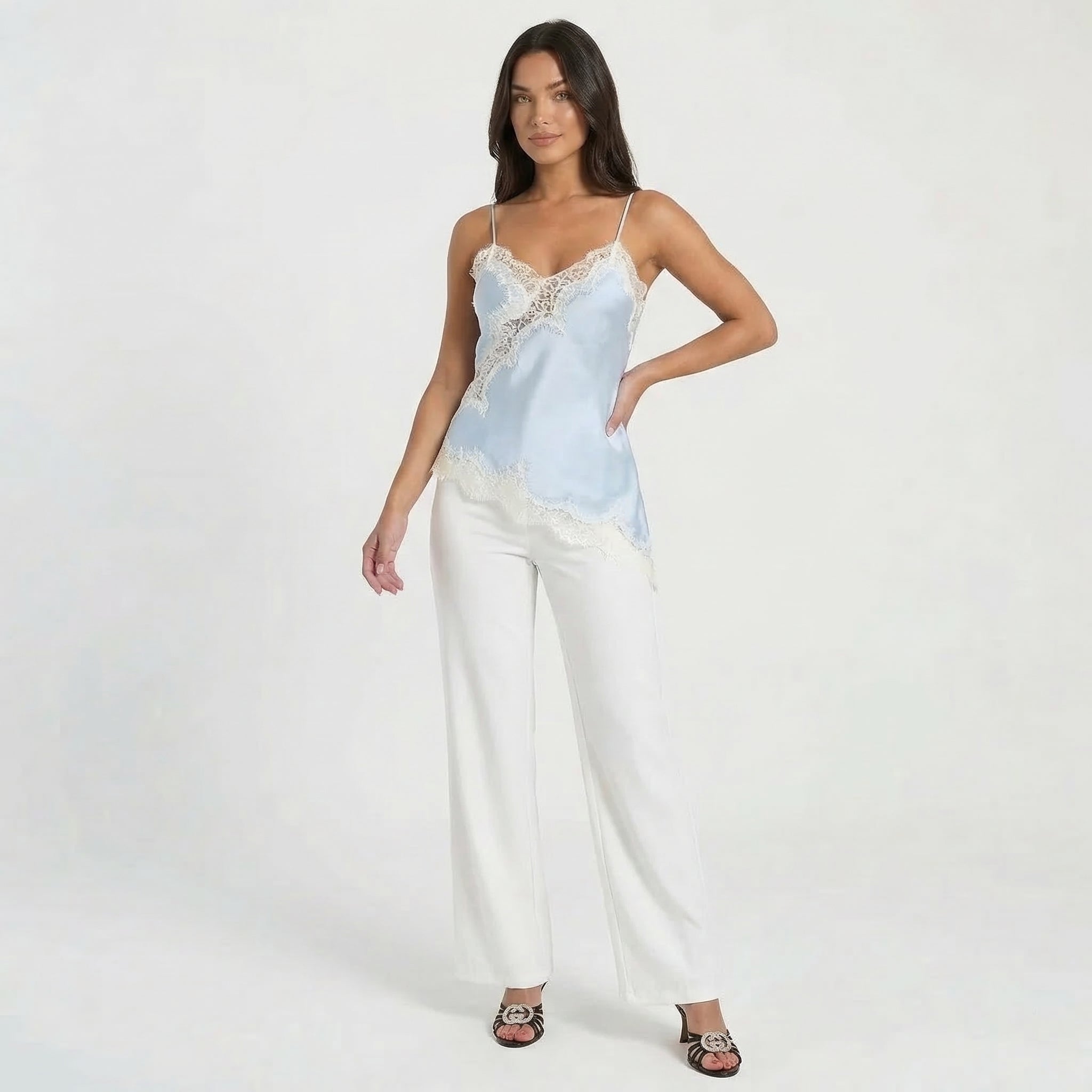 Women’s Satin Lace Trim Cami Top