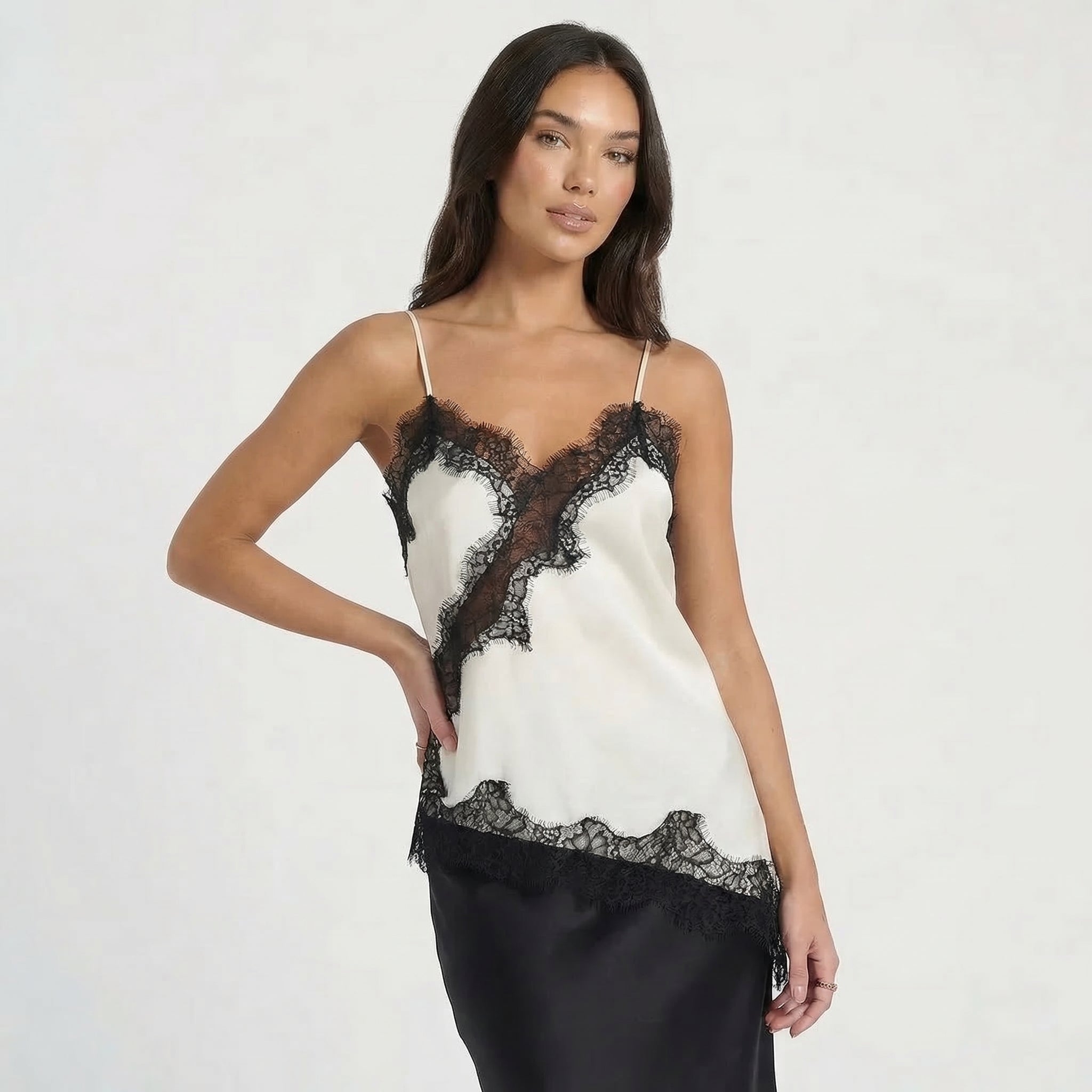 Women’s Satin Lace Trim Cami Top