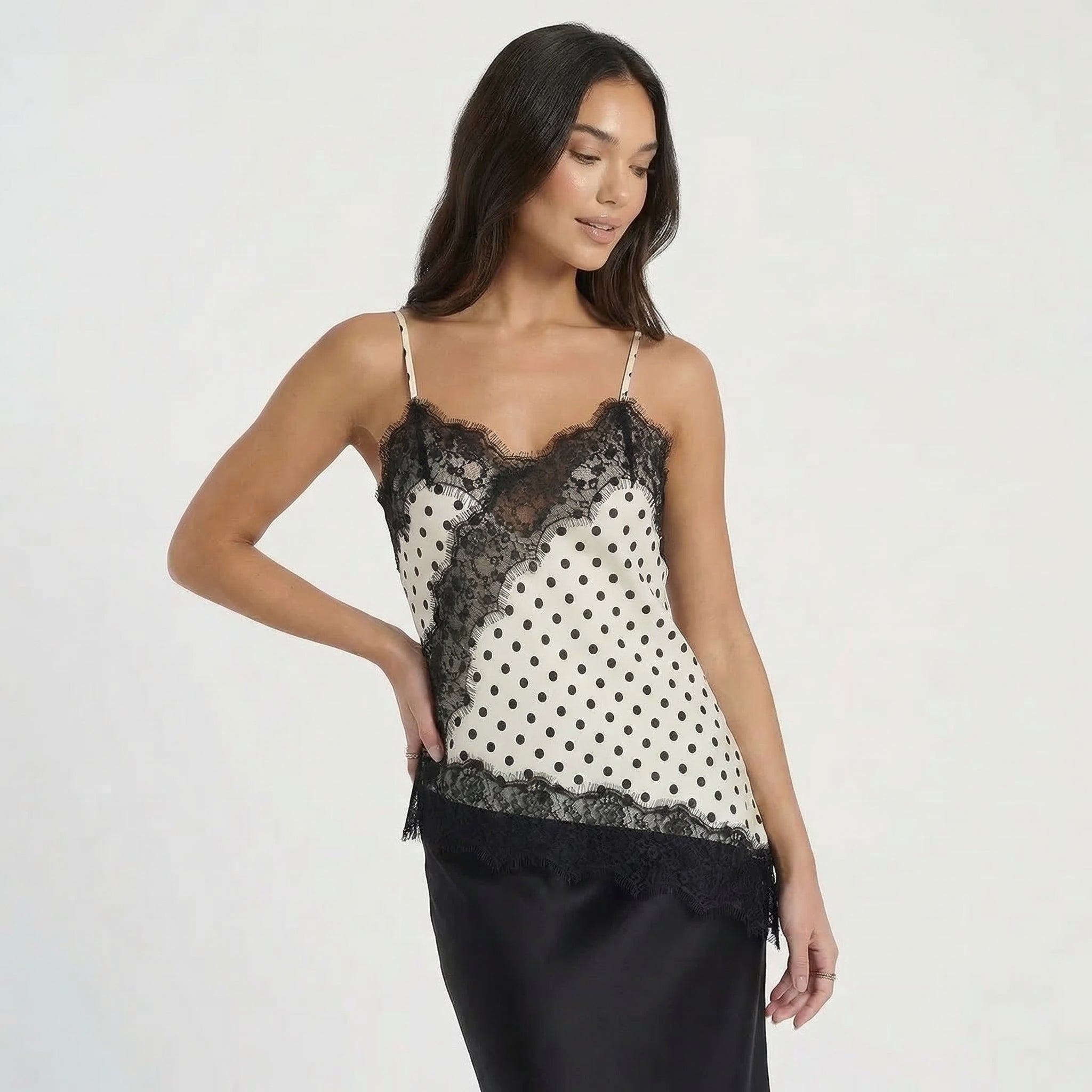 Women’s Satin Lace Trim Cami Top