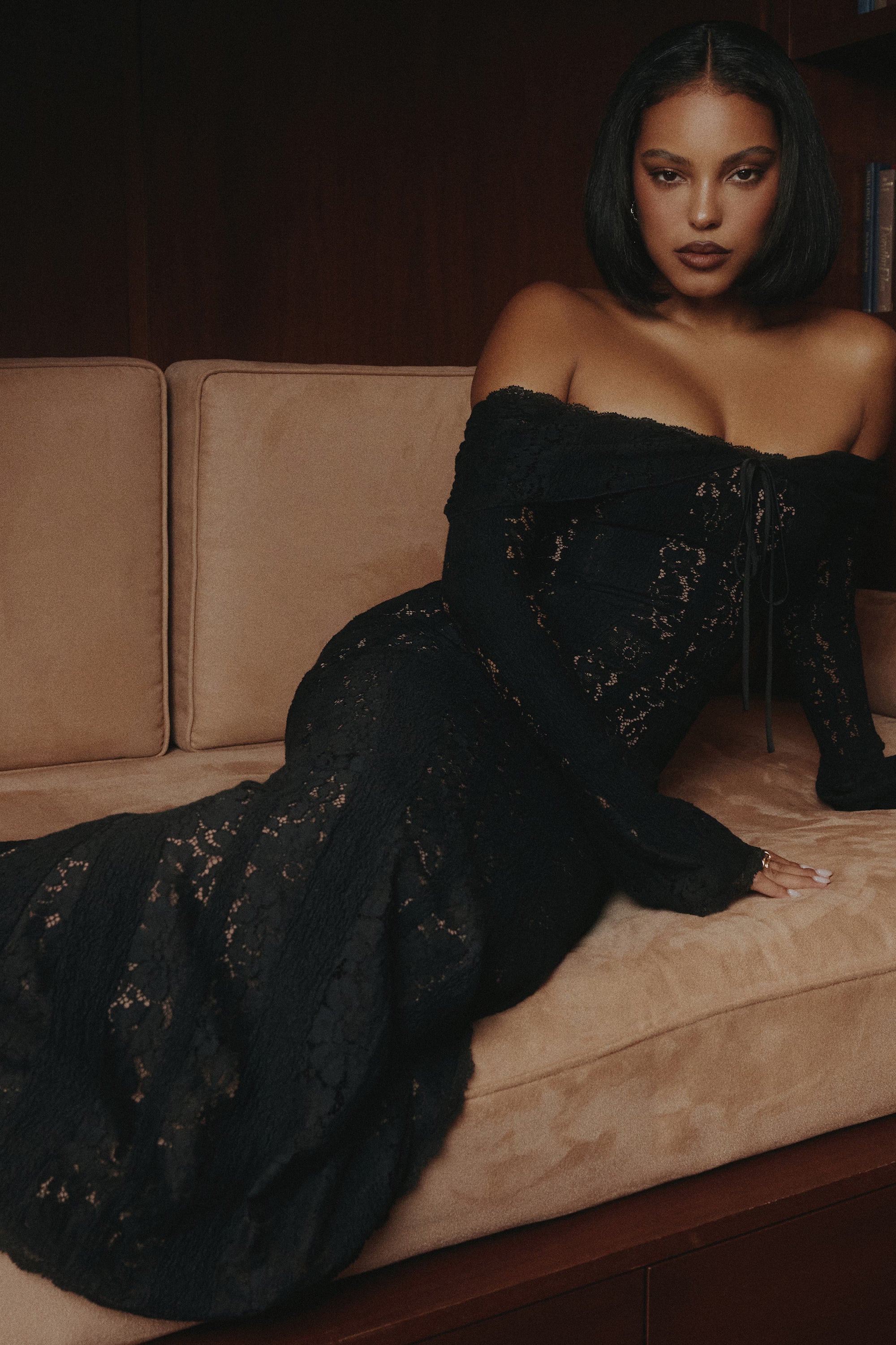 Off Shoulder Floral Lace Maxi Dress
