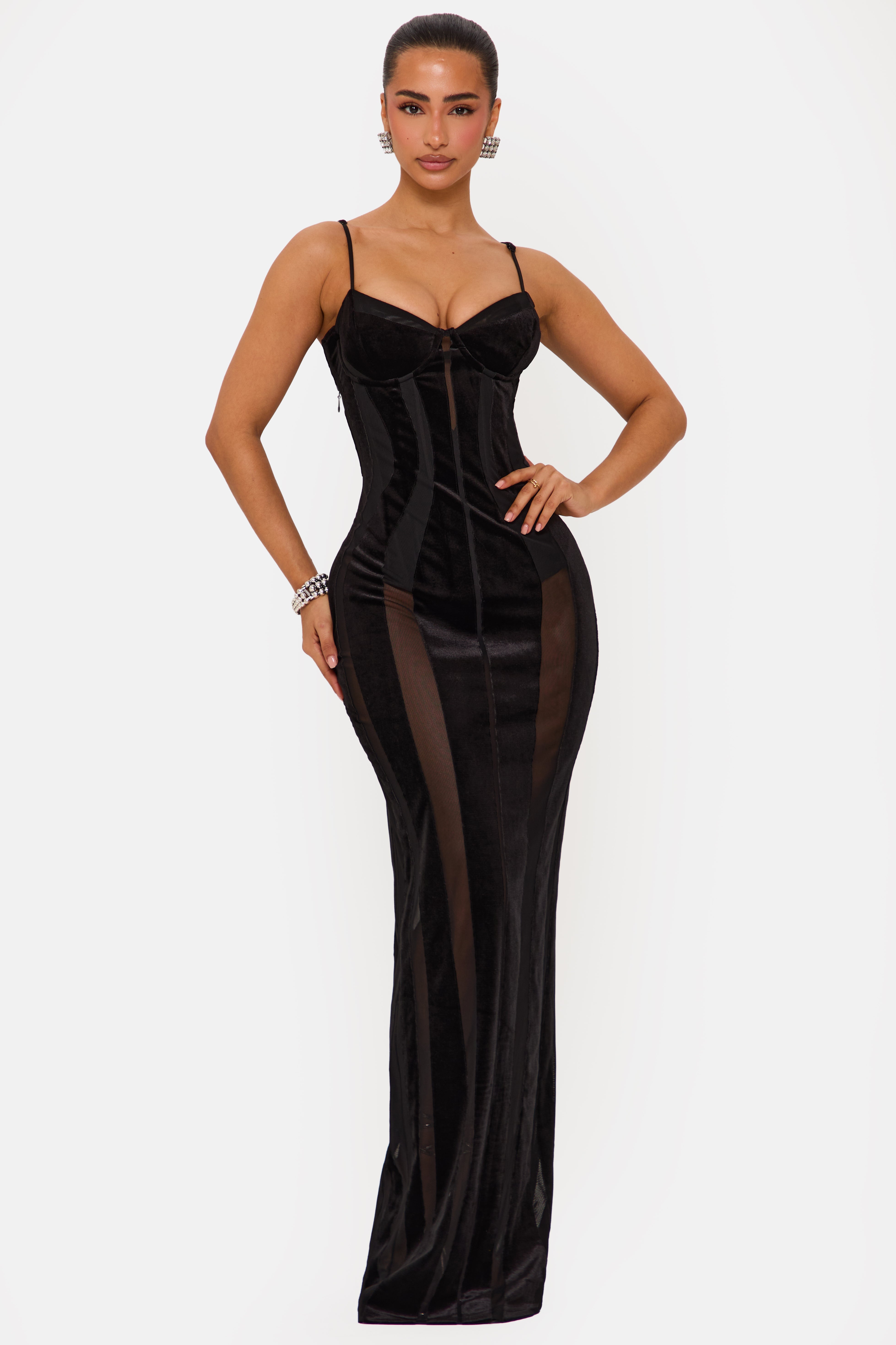 VELVET PANELLED MAXI DRESS