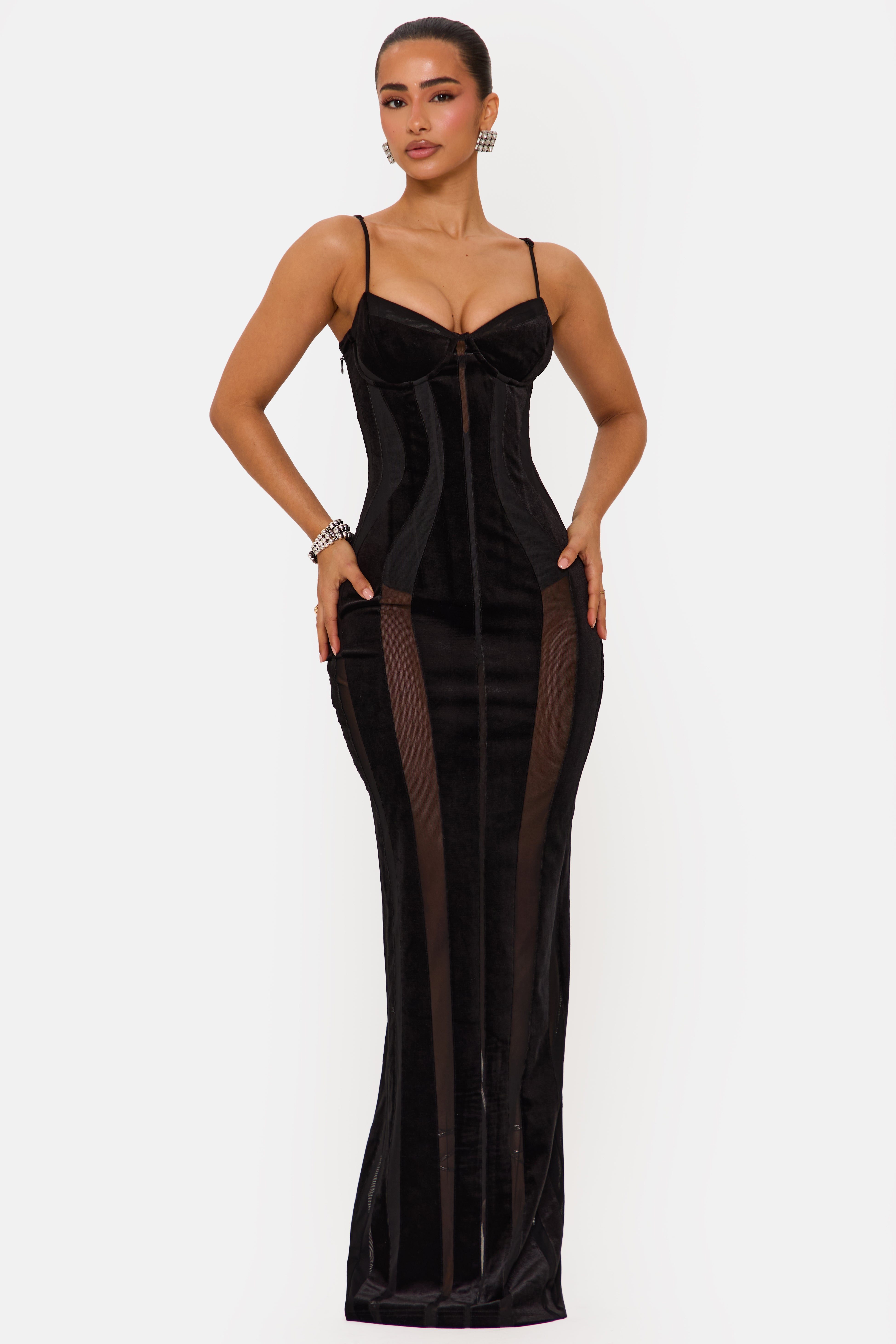 VELVET PANELLED MAXI DRESS