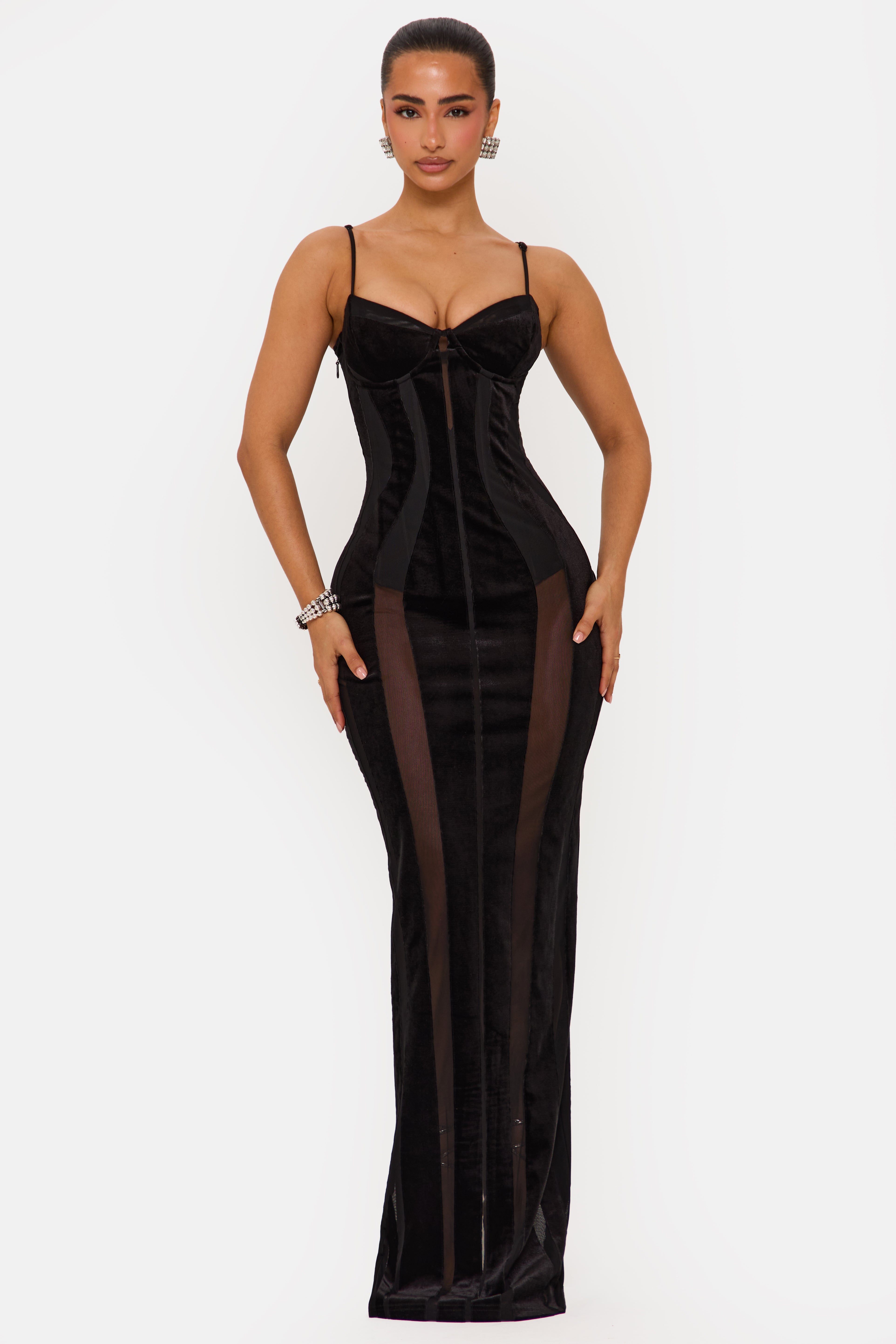 VELVET PANELLED MAXI DRESS