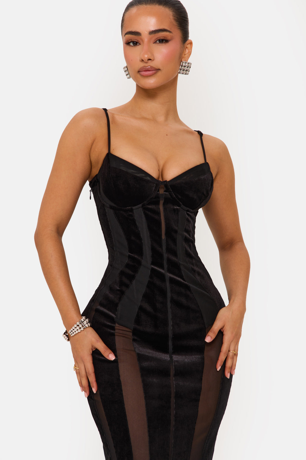 VELVET PANELLED MAXI DRESS