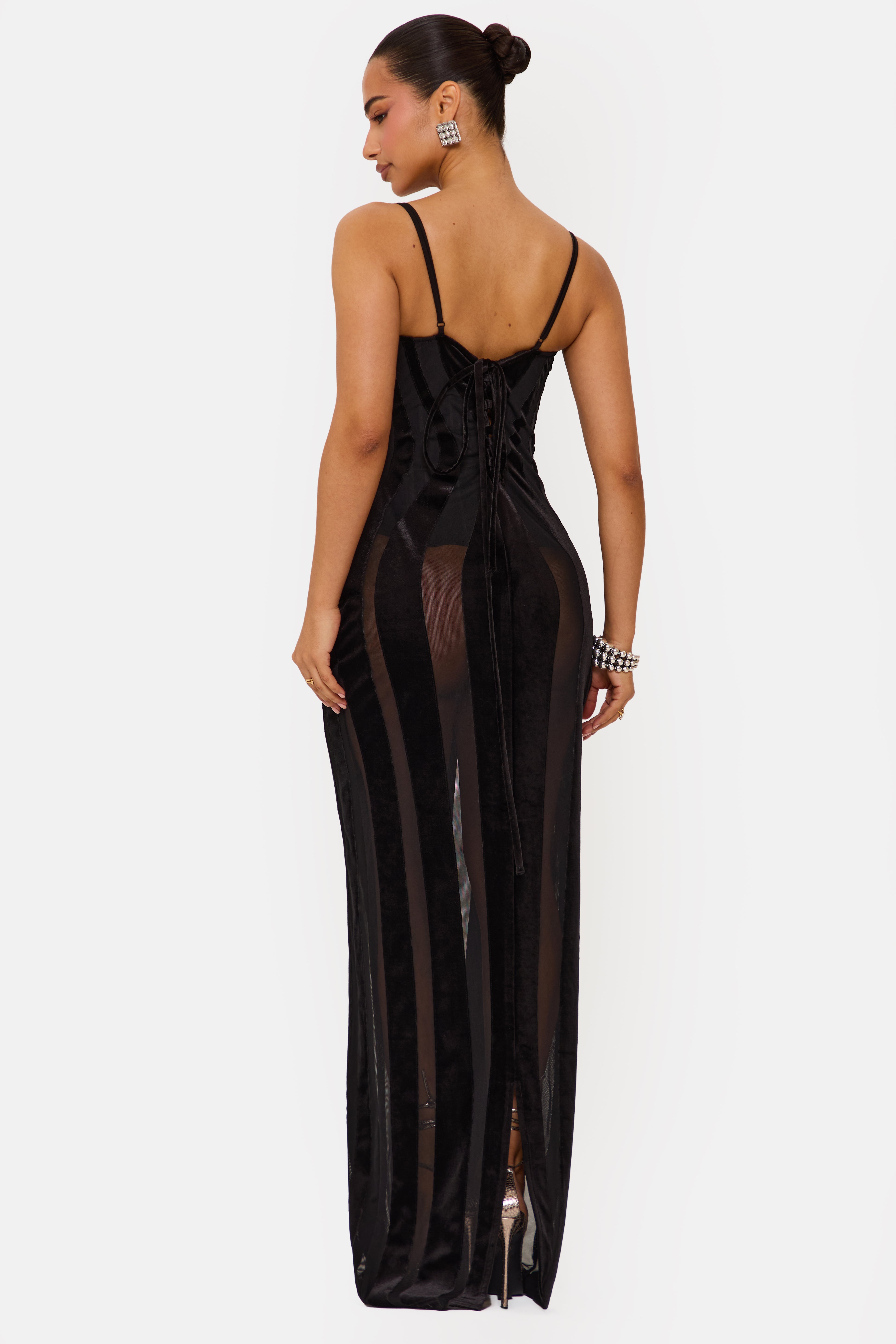 VELVET PANELLED MAXI DRESS