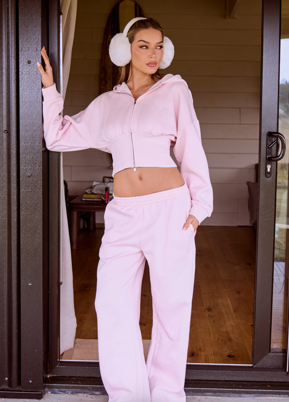 Sara Rib Side Panel Straight Leg Joggers Delicate Pink