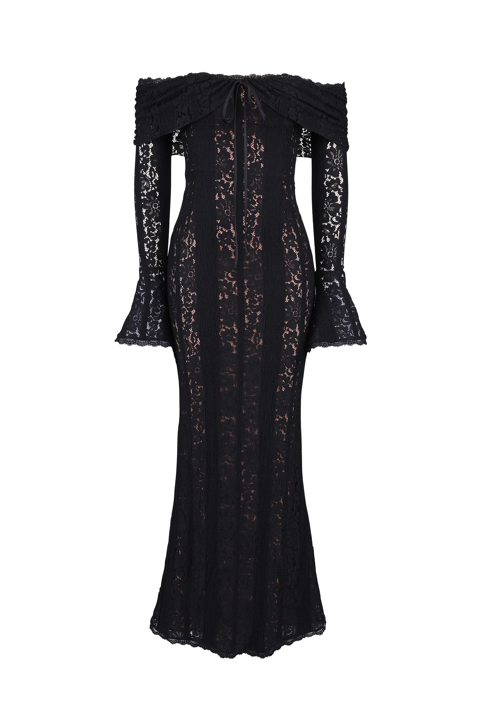 Off Shoulder Floral Lace Maxi Dress