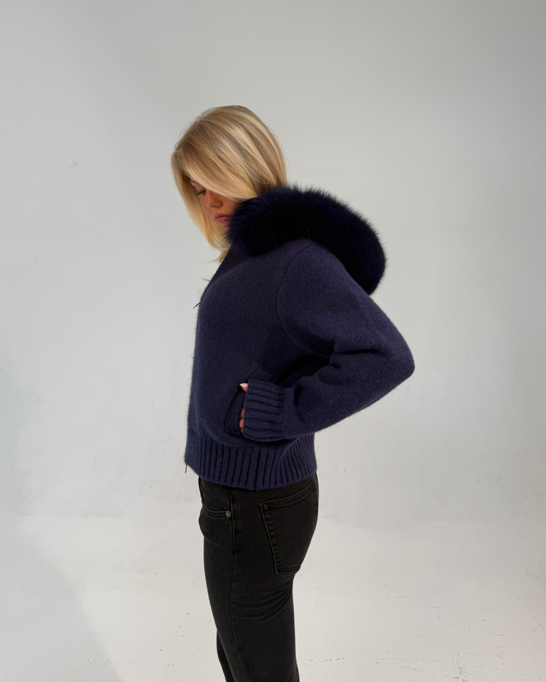 Rose Fur Jacket - Navy Blue