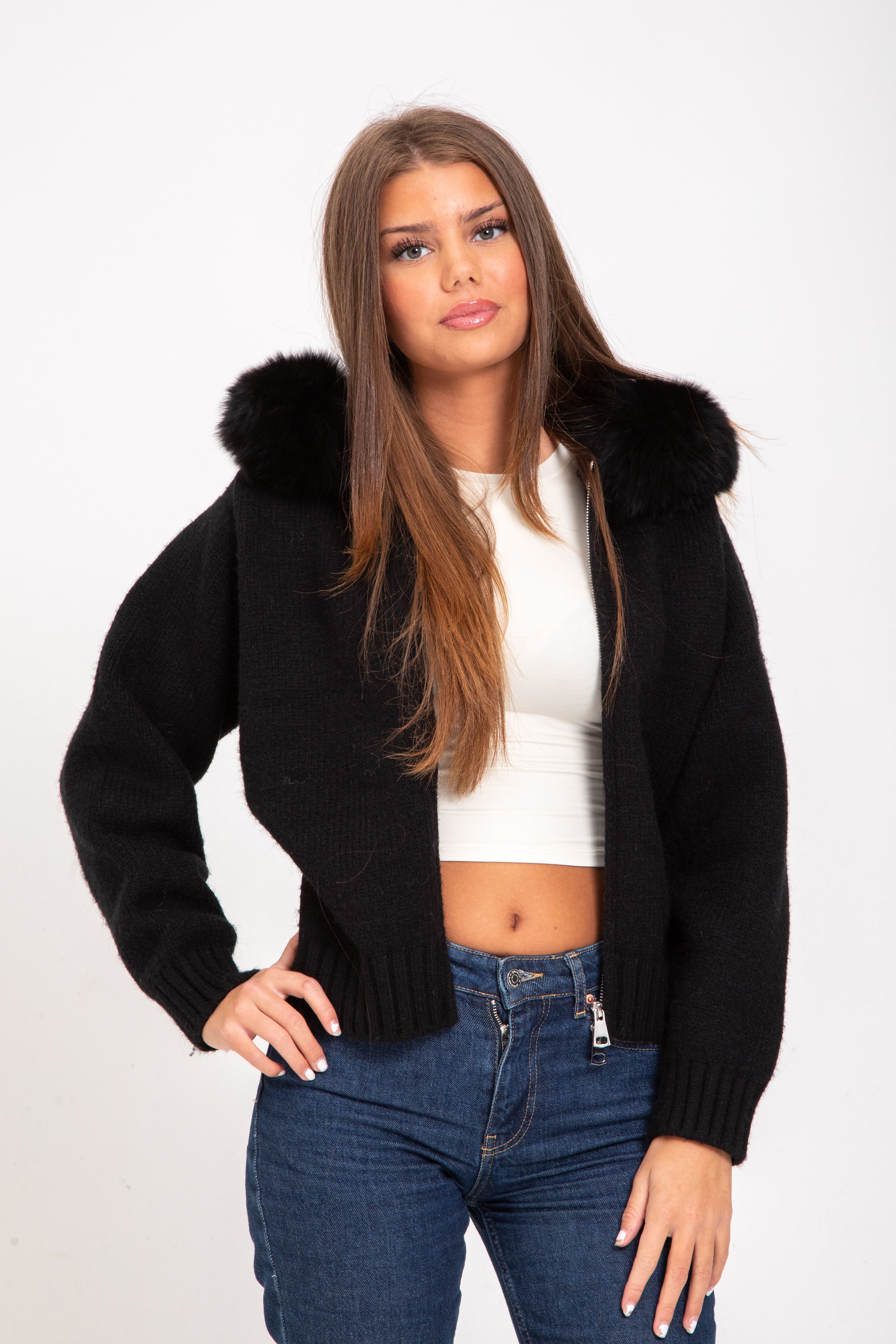 Rose Fur Jacket - Black